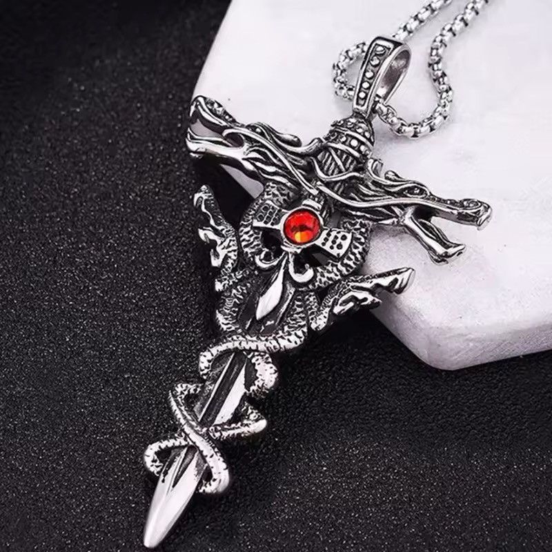Jewelry Double Dragon Sword Necklace Size ONE SIZE - 1 Thumbnail