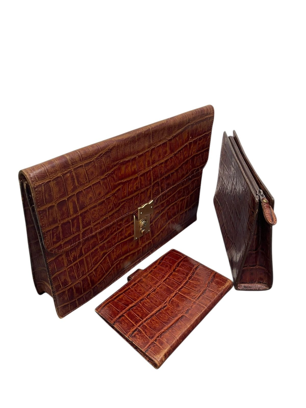 Genuine Leather Crocodile Embossed Vtg Bozzetto Italy Large Clutch Bag 1🟩3 Size ONE SIZE - 11 Thumbnail