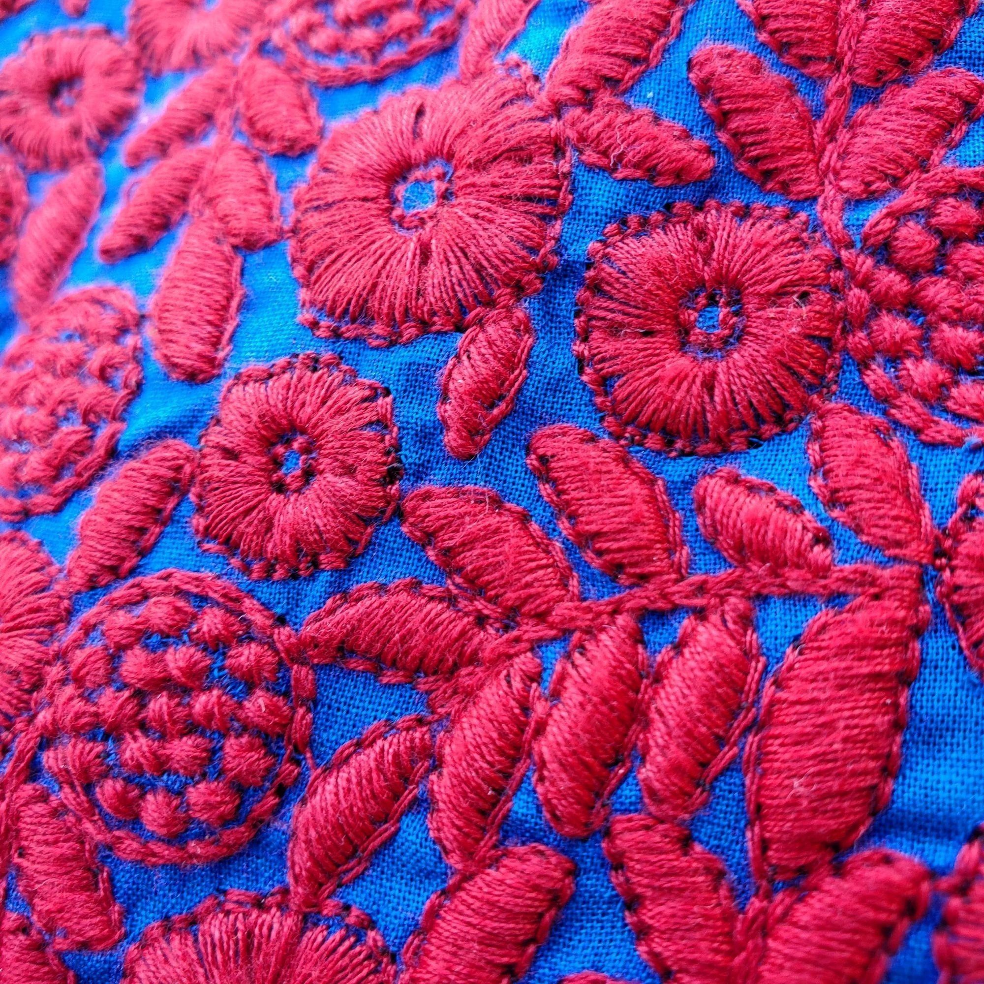 Other Long Sleeve Dress Floral Red Blue Embroidered Patchwork Kame Size S / US 4 / IT 40 - 2 Thumbnail