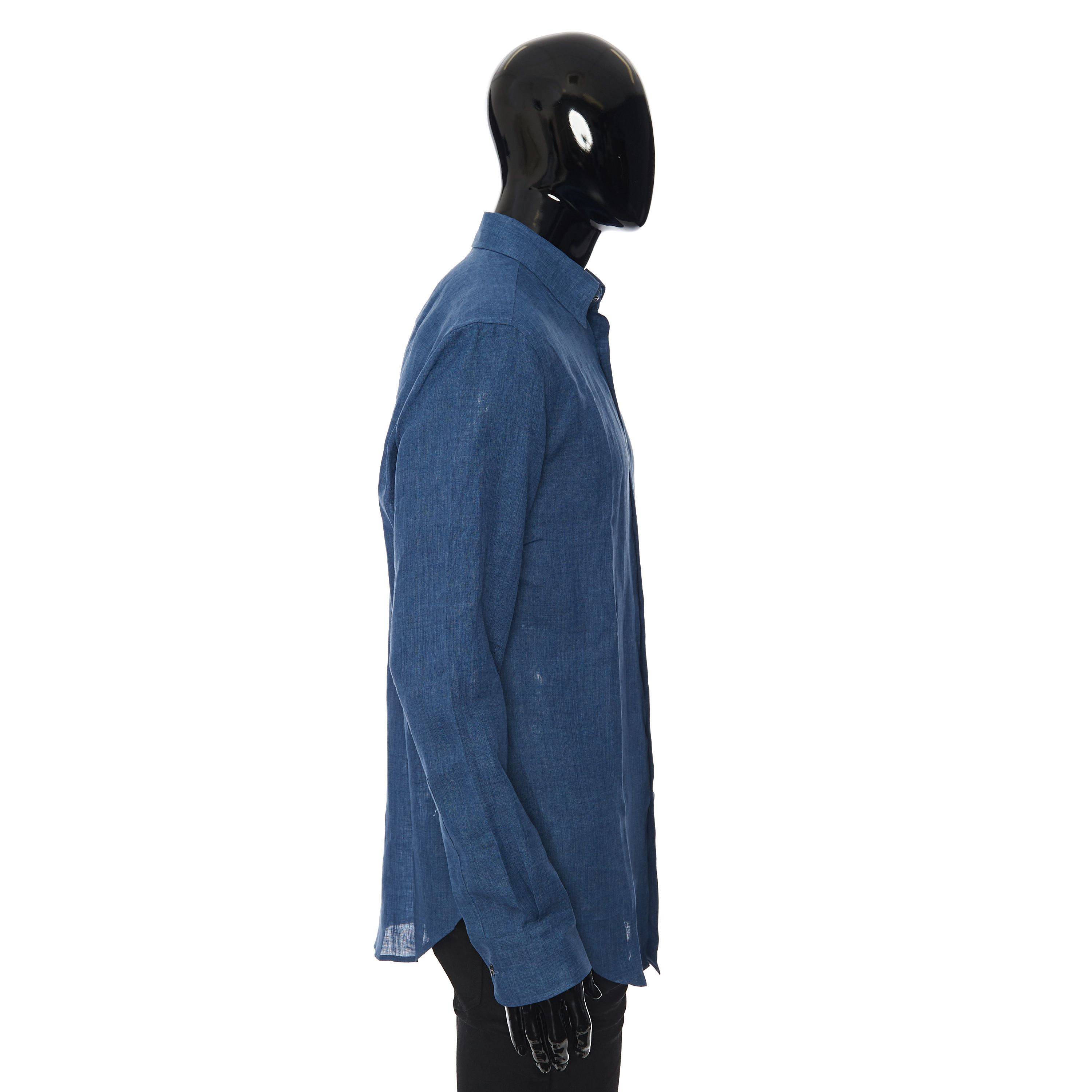 Brioni Royal Blue Linen Shirt - Longsleeve, Fitted Size US M / EU 48-50 / 2 - 7 Thumbnail