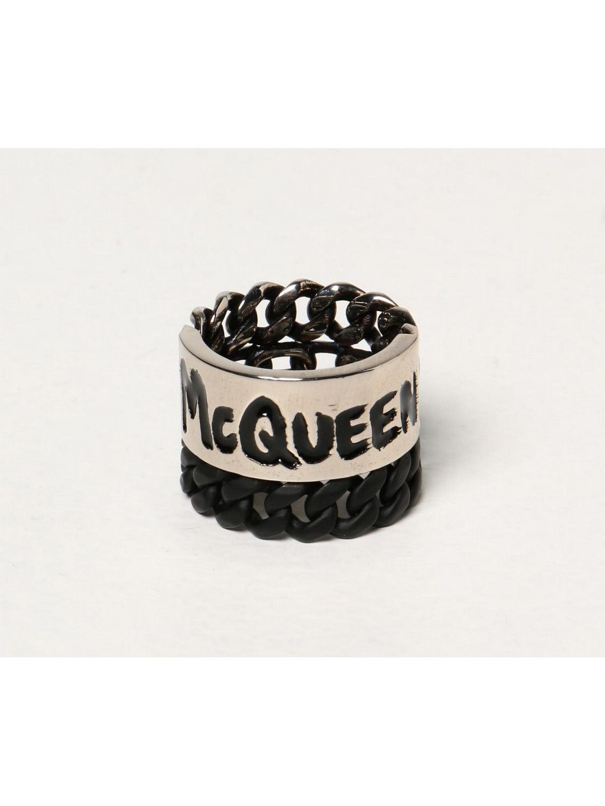 Alexander McQueen ALEXANDER MCQUEEN silver tone metal chain ring w graffiti q Size ONE SIZE - 1 Thumbnail