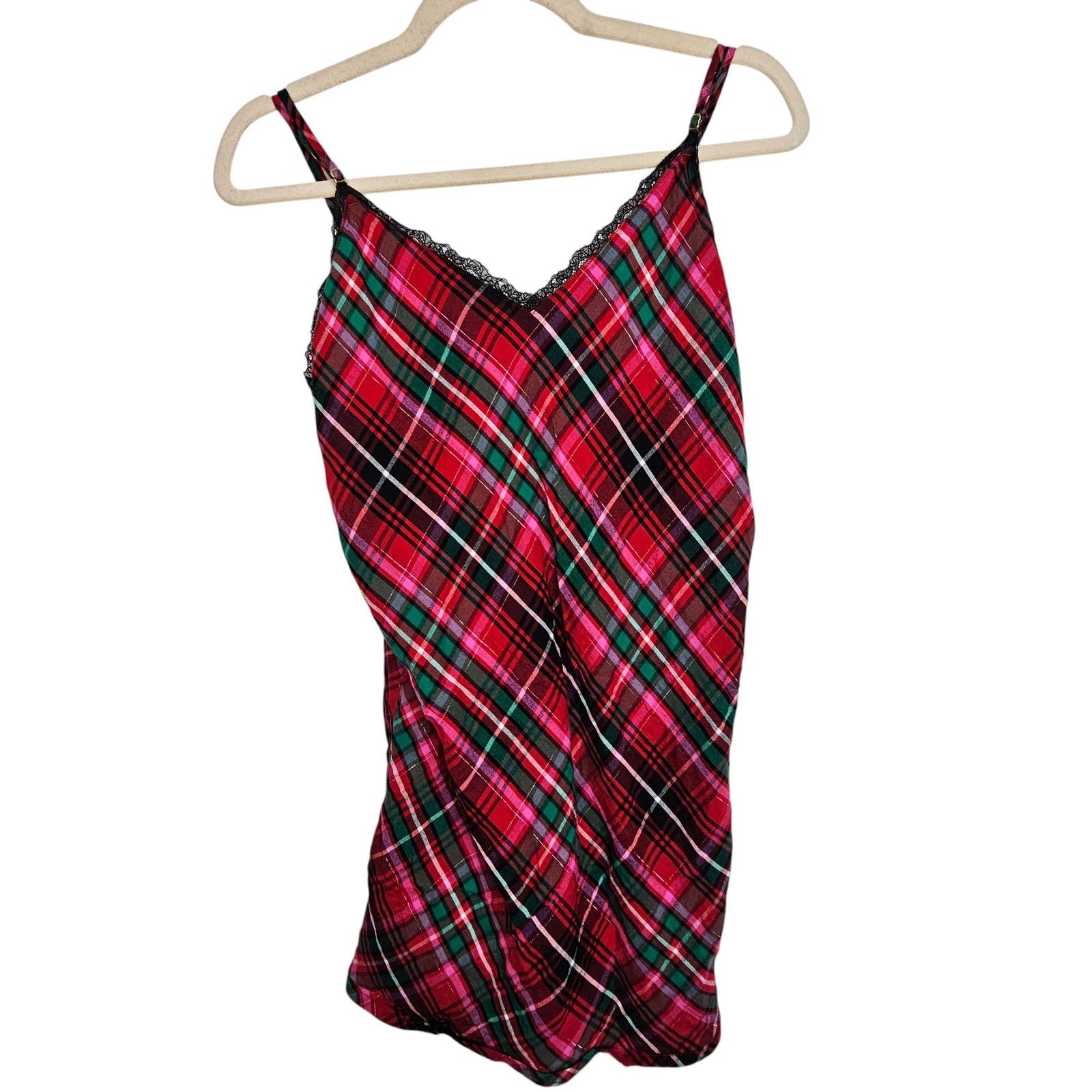 Victoria's Secret Victorias Secret Plaid Cami Slip Dress Lace M Dark Academia Size 30" / US 8 / IT 44 - 1 Thumbnail