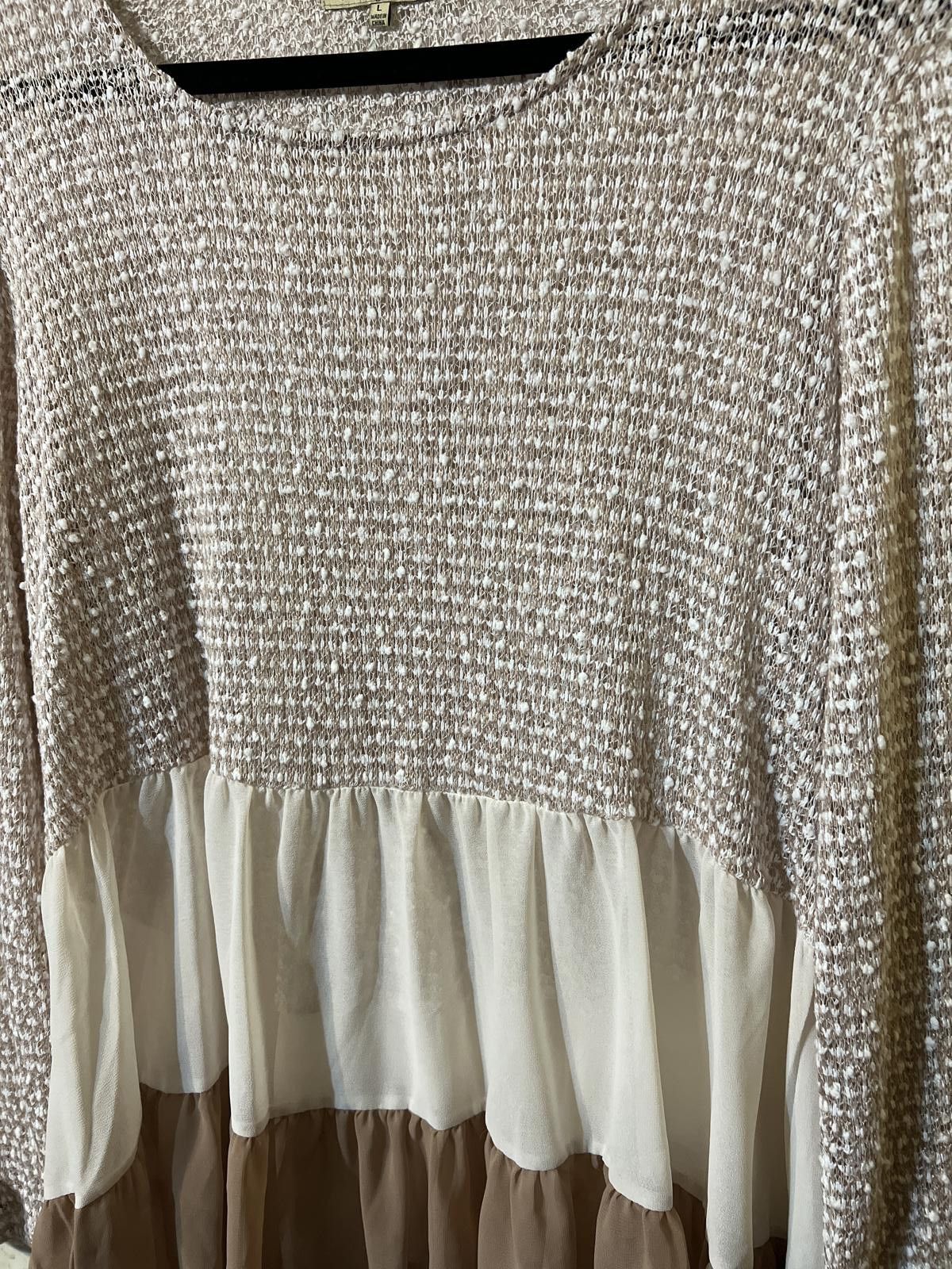 Other Oh Gussie! Long Sleeve Knit Chiffon Tiered Top L boho Size L / US 10 / IT 46 - 4 Thumbnail