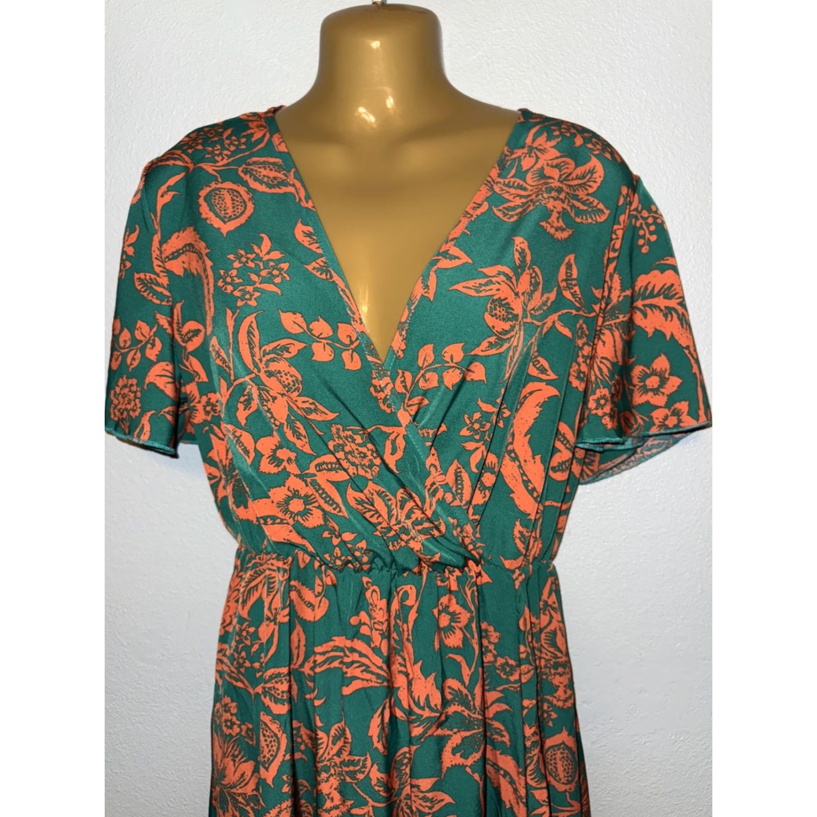 Vintage Women’s Floral Maxi Dress M Beach Green Orange Lightweight Sheer Flowy Casual Party/Cocktail Travel Size M / US 6-8 / IT 42-44 - 2 Thumbnail