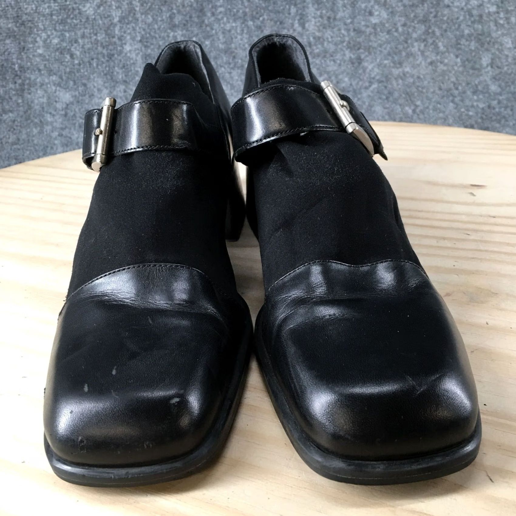 Nine West Nine West Shoes Womens 9 Slip On Cap Toe Buckle Loafer Black Faux Leather Heels - Casual Flats Fits M Toe Cap Buckle Slip On Size ONE SIZE - 7 Thumbnail