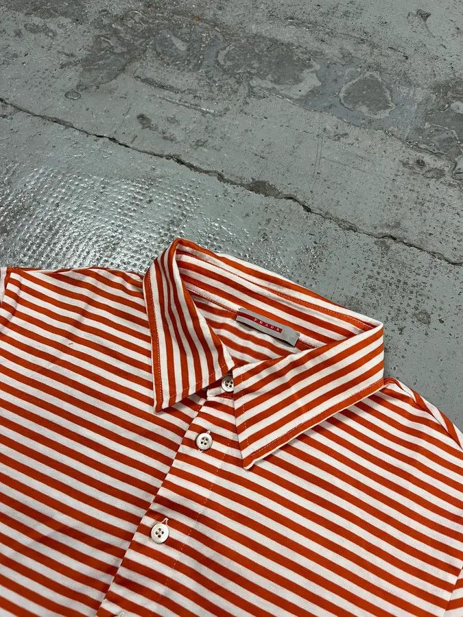 Prada 2000s Prada Orange Striped Polo Size US S / EU 44-46 / 1 - 4 Thumbnail