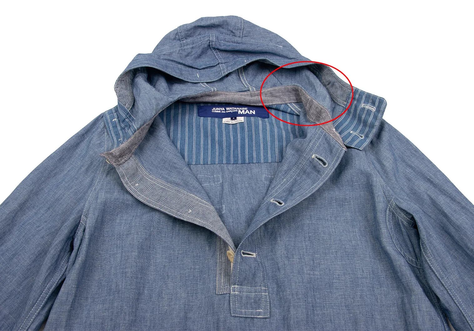 Junya Watanabe Light Blue Japanese Patterned Chambray Hoodie Pullover Size US S / EU 44-46 / 1 - 7 Thumbnail
