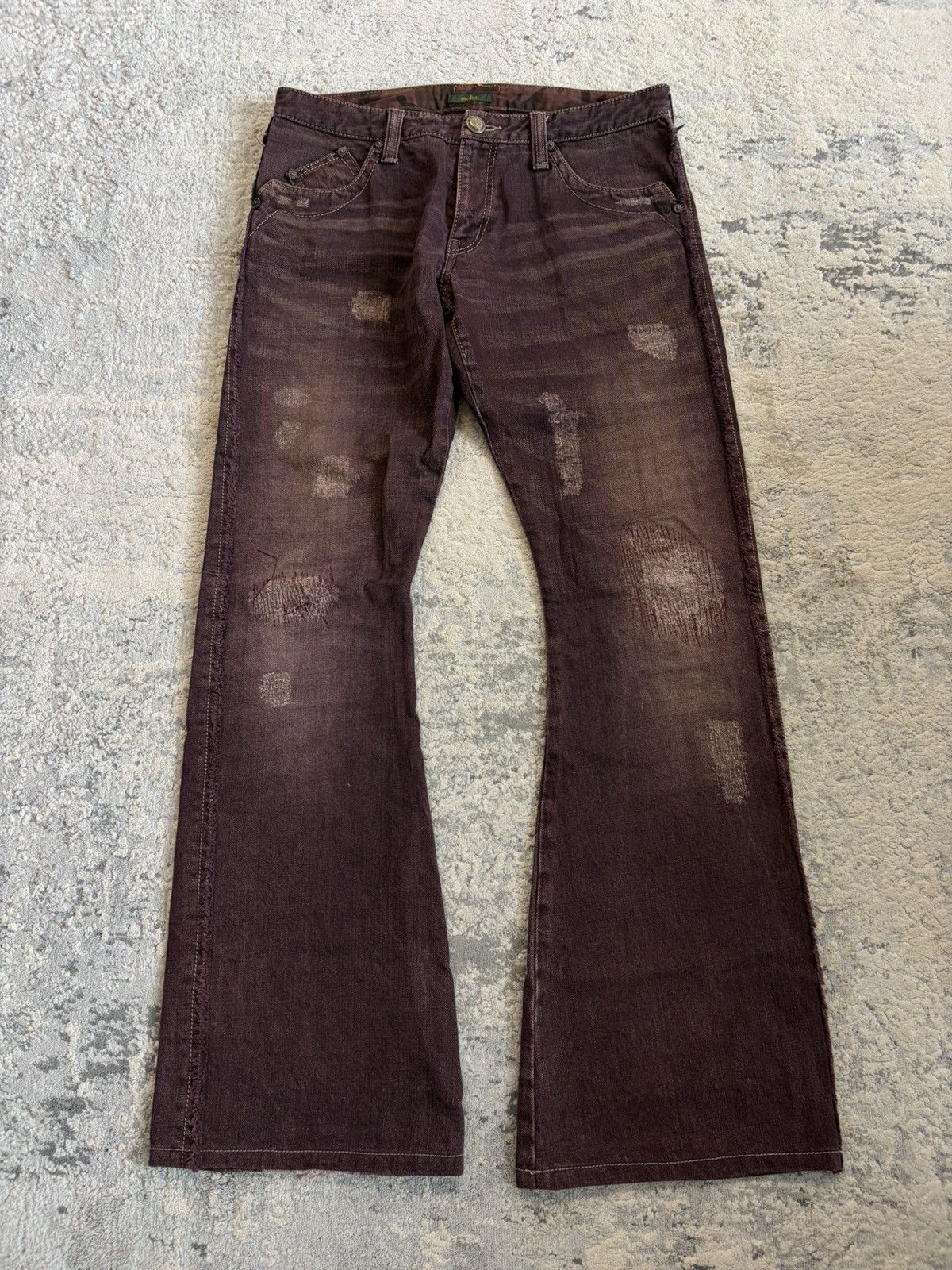 Obelisk Maroon Distressed Flared Curve Denim Size US 31 - 1 Thumbnail