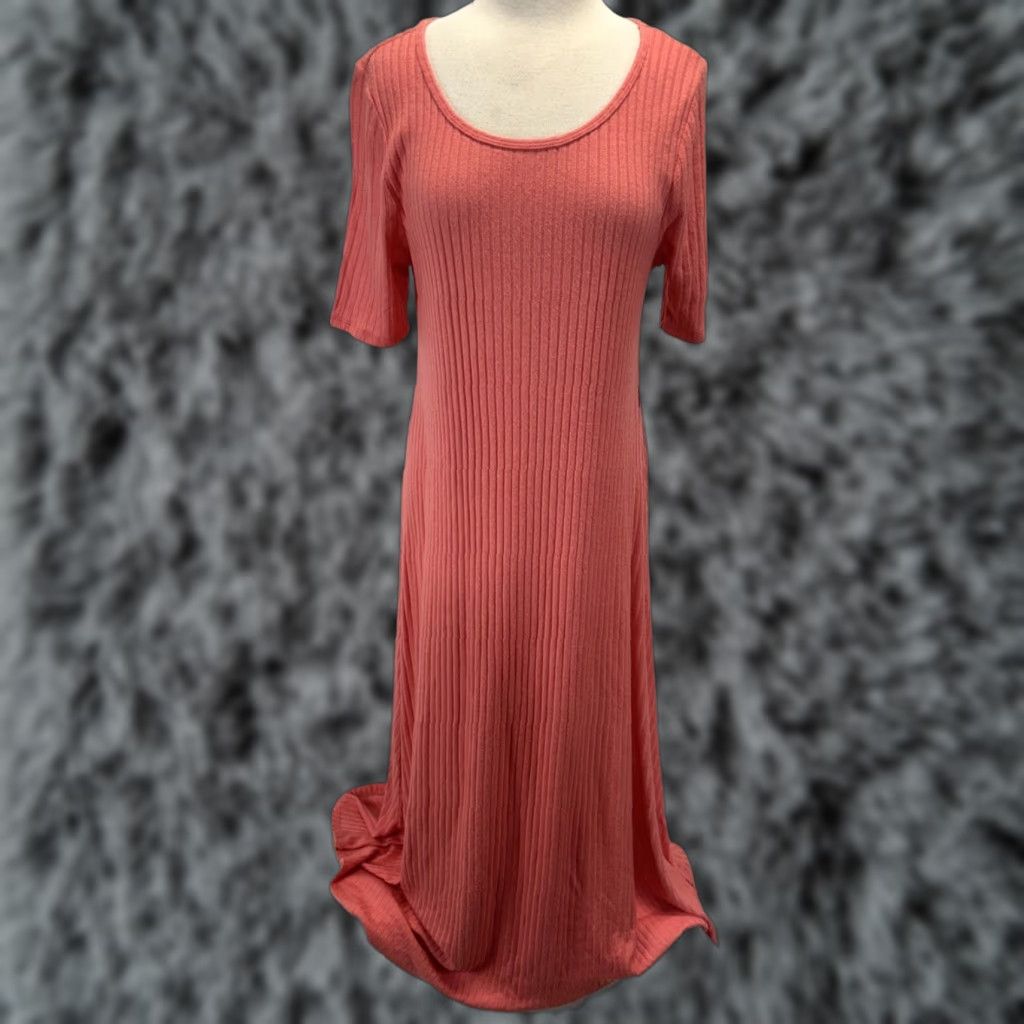 Soft Surroundings VINTAGE Soft Surroundings Maxi Dress Women’s Large Coral Pink Casual Travel Party Solid Short Sleeve Scoop Neck Rayon Blend Size L / US 10 / IT 46 - 1 Thumbnail