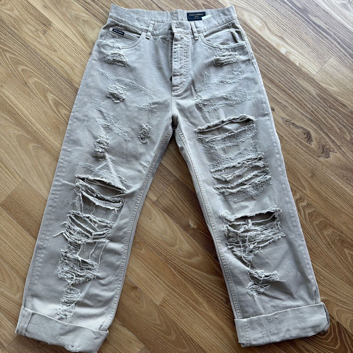 Dolce & Gabbana Dolce & Gabbana Distressed Beige Jeans Size US 30 / EU 46 - 1 Thumbnail