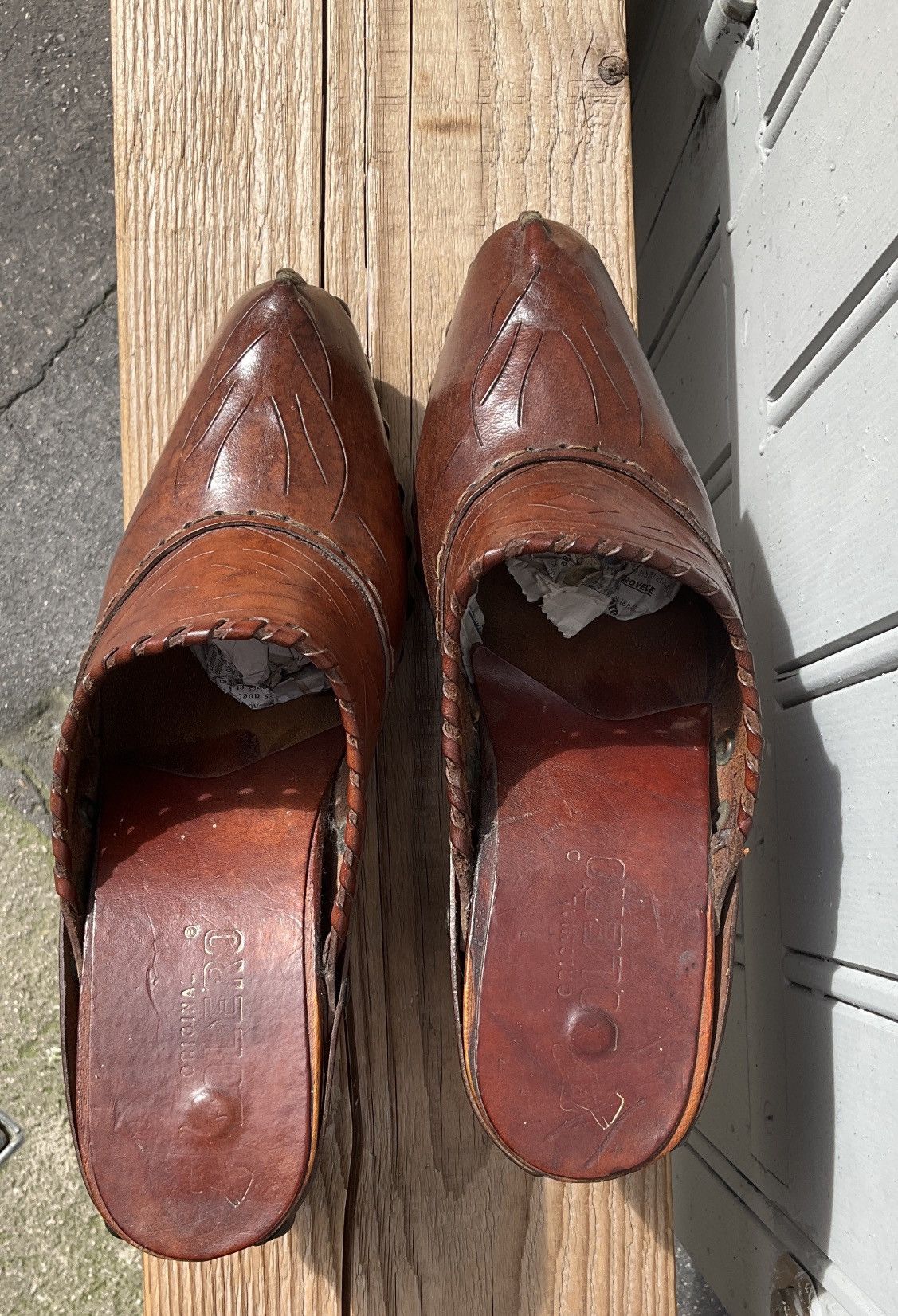 Vintage Vintage 60's clogs in leather and wood Size US 10 / IT 40 - 5 Thumbnail