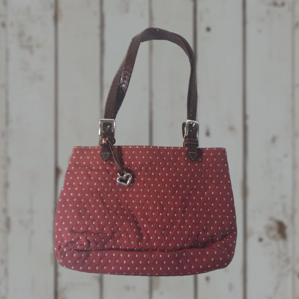 Brighton Brighton Red Canvas Shoulder Bag with Brown Leather Double Handles and Heart Charm, Medium, Business Casual Travel, Womens Size ONE SIZE - 1 Thumbnail