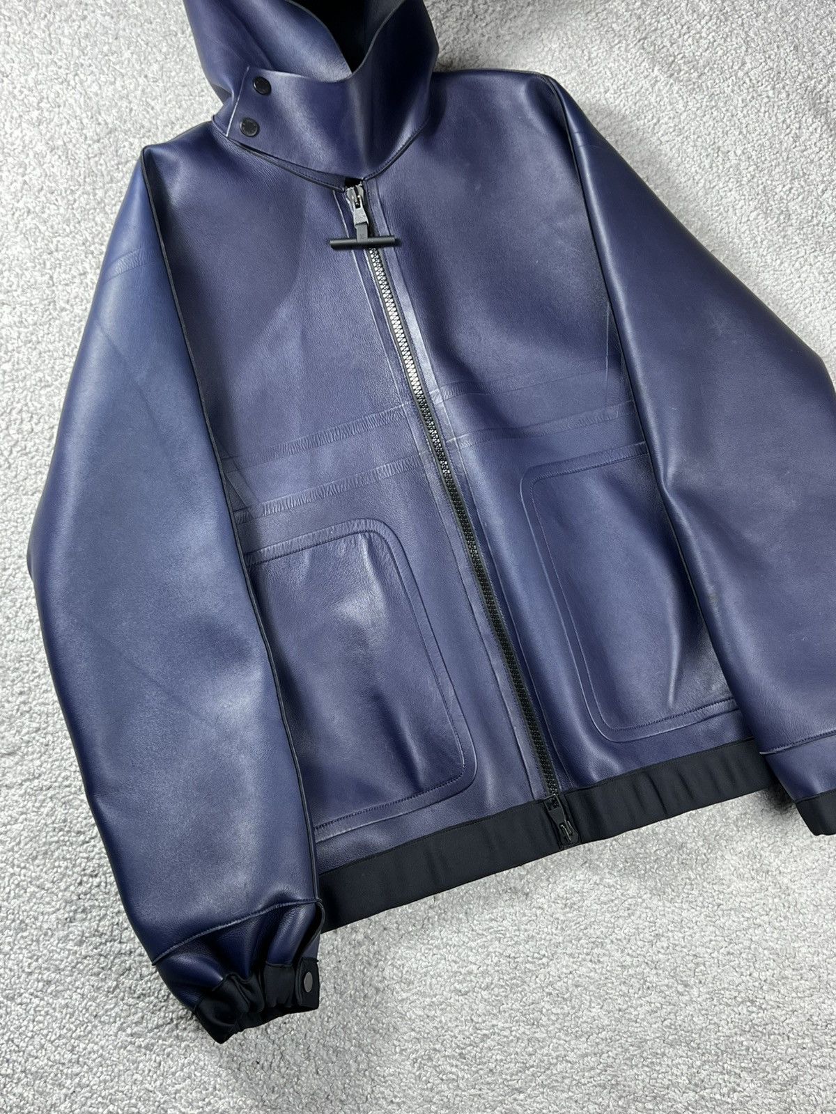 Louis Vuitton Louis Vuitton Leather Dark Blue Hooded Zip Up Jacket Size L Size US L / EU 52-54 / 3 - 4 Thumbnail