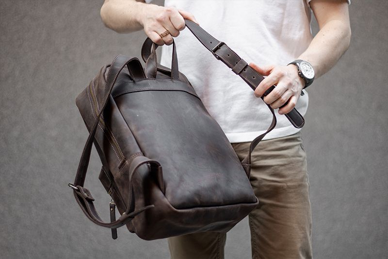 Handmade Leather Backpack. Genuine Vintage Leather CrazyHorse Size ONE SIZE - 4 Thumbnail