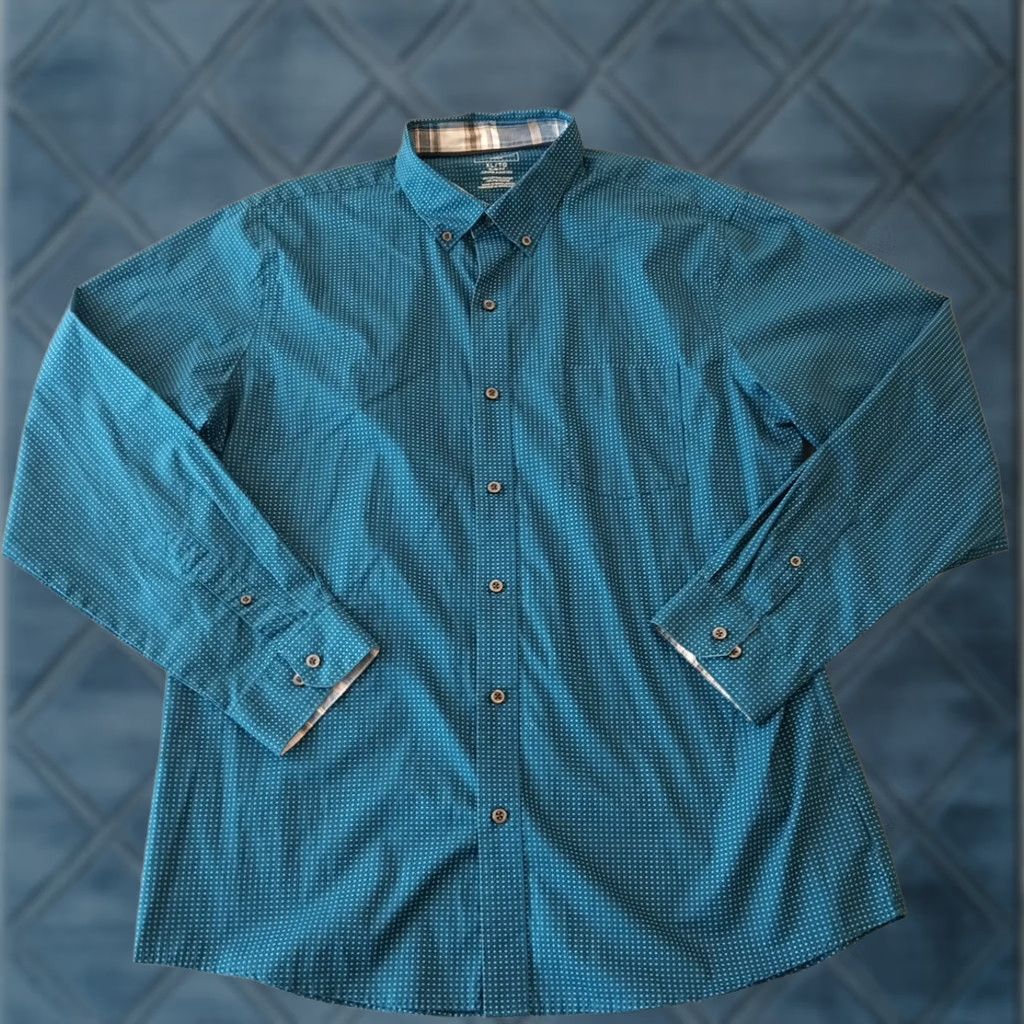 Van Heusen Van Heusen Shirt Mens XL Slim Fit Blue Geometric Long Sleeve Button Down Size US XL / EU 56 / 4 - 1 Thumbnail