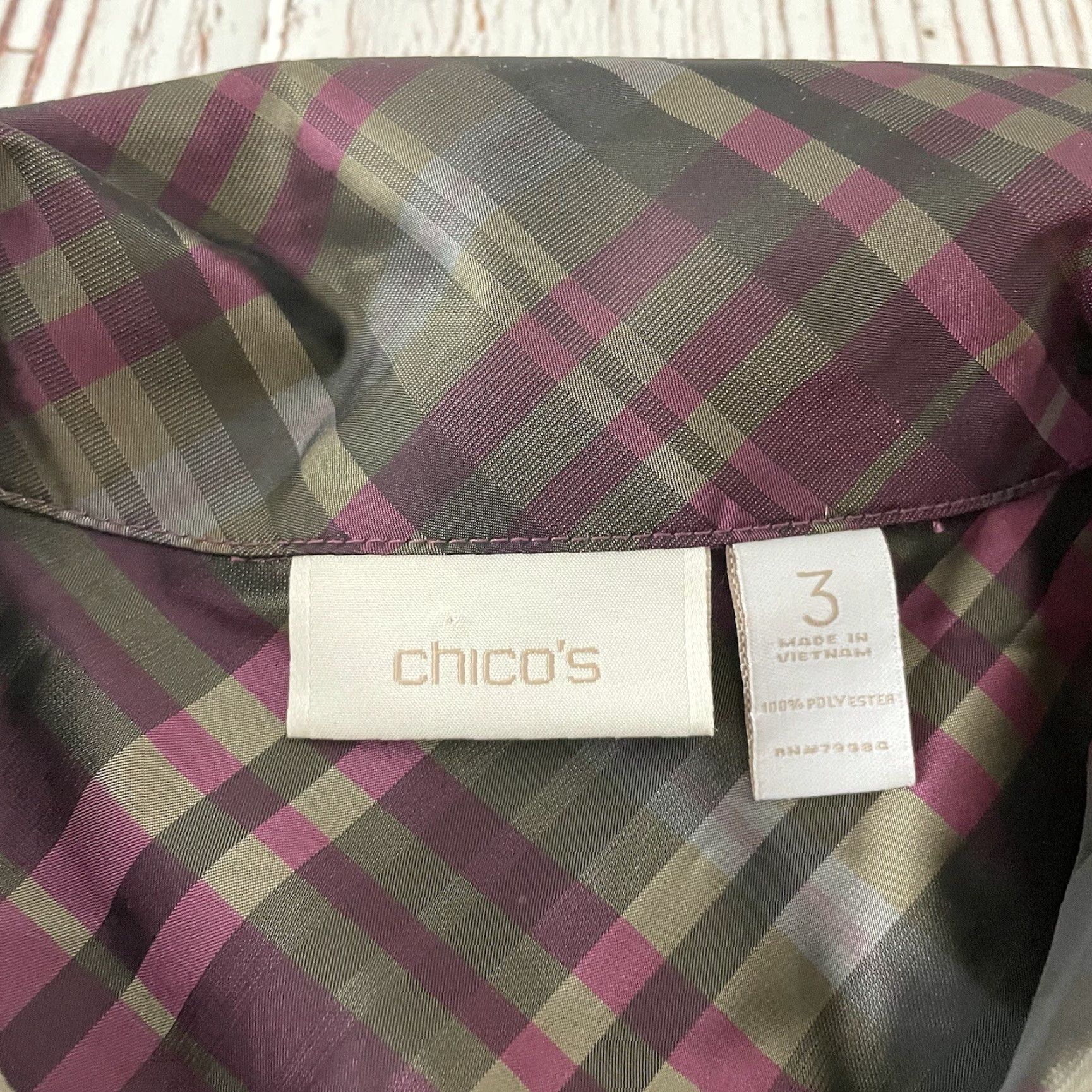 Vintage Chico's Jacket Women's 3 Plaid Full Zip Brown Purple Metallic Polyester 90s Theme Jacket Womens Size XS / US 0-2 / IT 36-38 - 2 Thumbnail