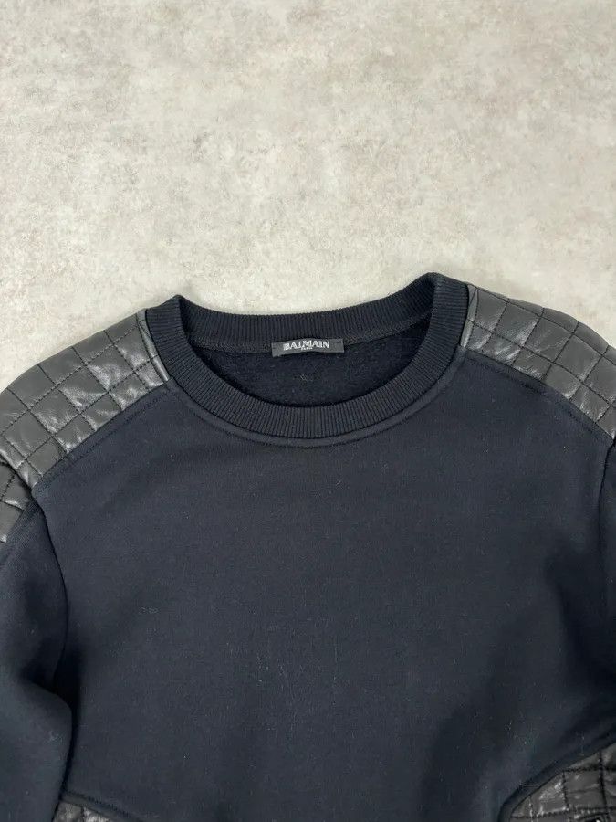 Balmain 2010s Balmain Black Quilted Leather Pocket Sweater Size US M / EU 48-50 / 2 - 4 Thumbnail