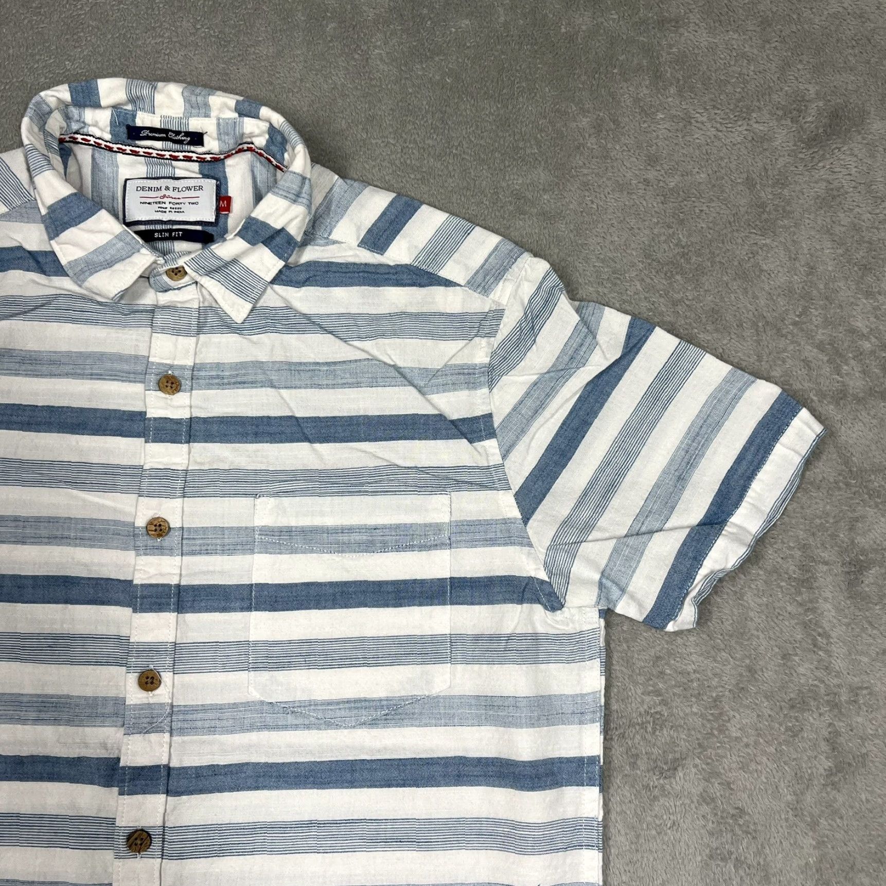 Denime DENIM & FLOWER Shirt Button-Up Denim Striped Multicolor Men Medium Shirt Button-Up Collared Short Sleeve Regular Mens Size US M / EU 48-50 / 2 - 2 Thumbnail