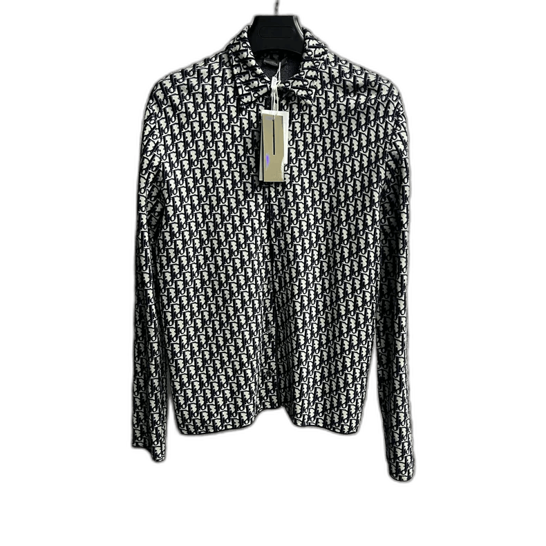Beige Navy Logo Print Long Sleeve Shirt