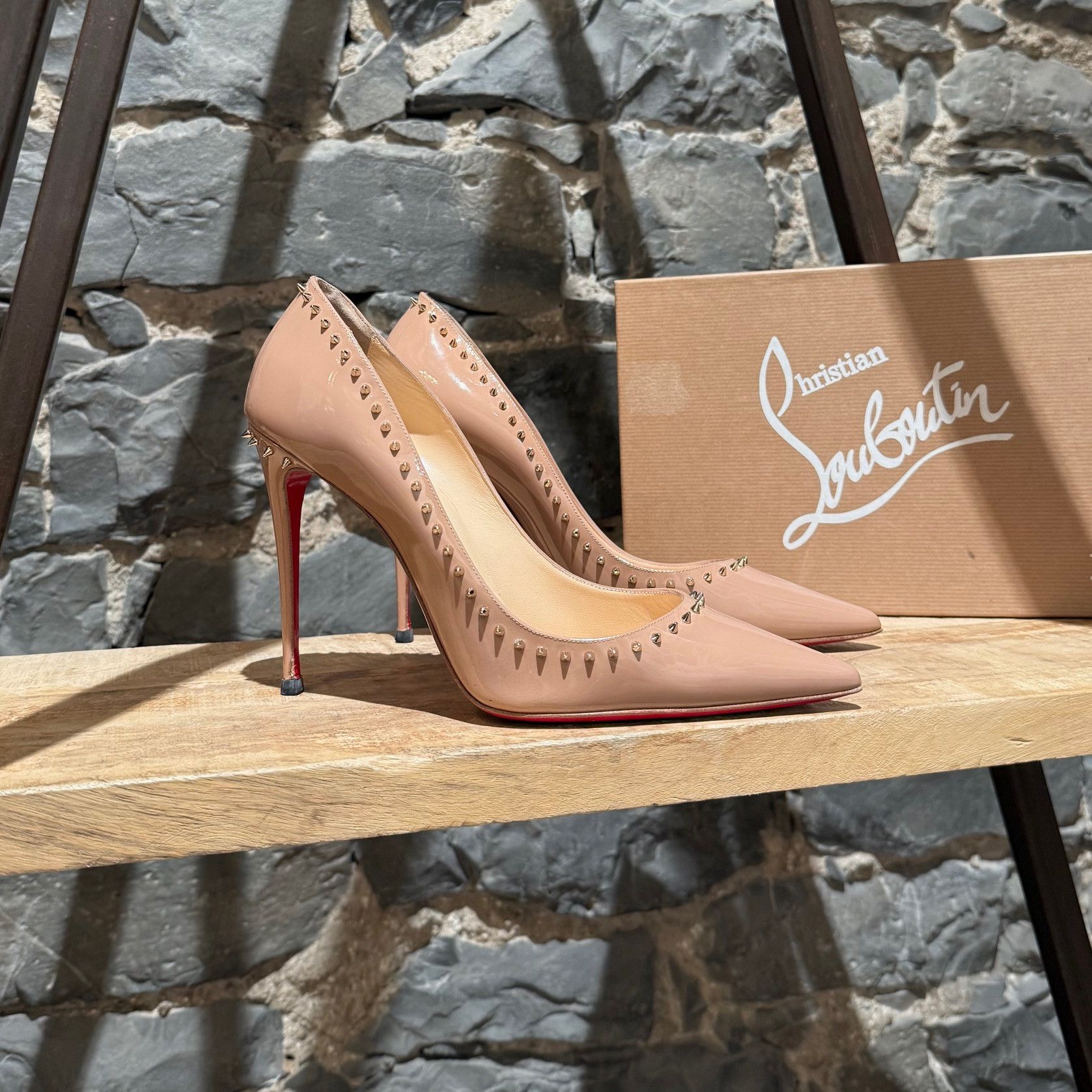 Christian Louboutin Christian Louboutin Nude Patent Anjalina Spike Pumps Size US 11 / IT 41 - 1 Thumbnail