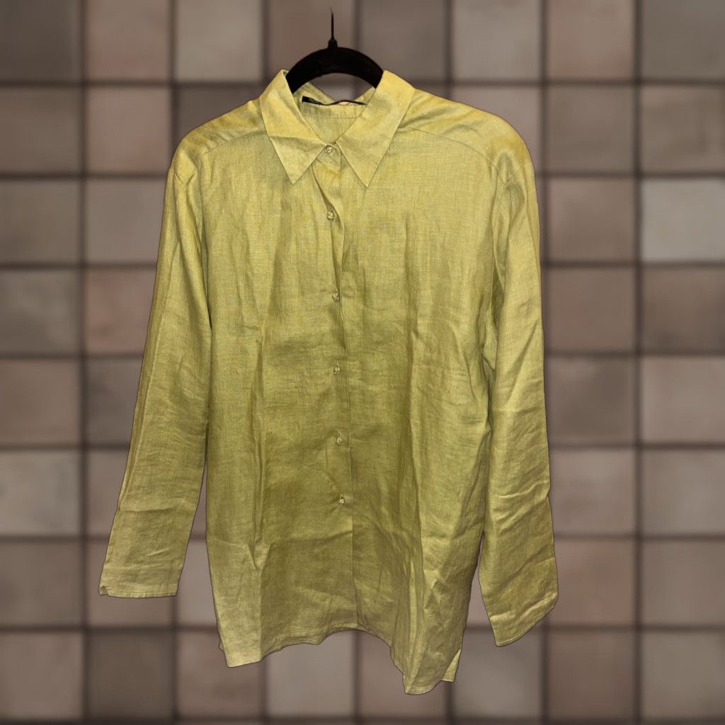 CO VINTAGE Isda & Co Womens M Linen Tunic Blouse Long Sleeve Button Up Collar Green 90s Bohemian Size M / US 6-8 / IT 42-44 - 1 Thumbnail