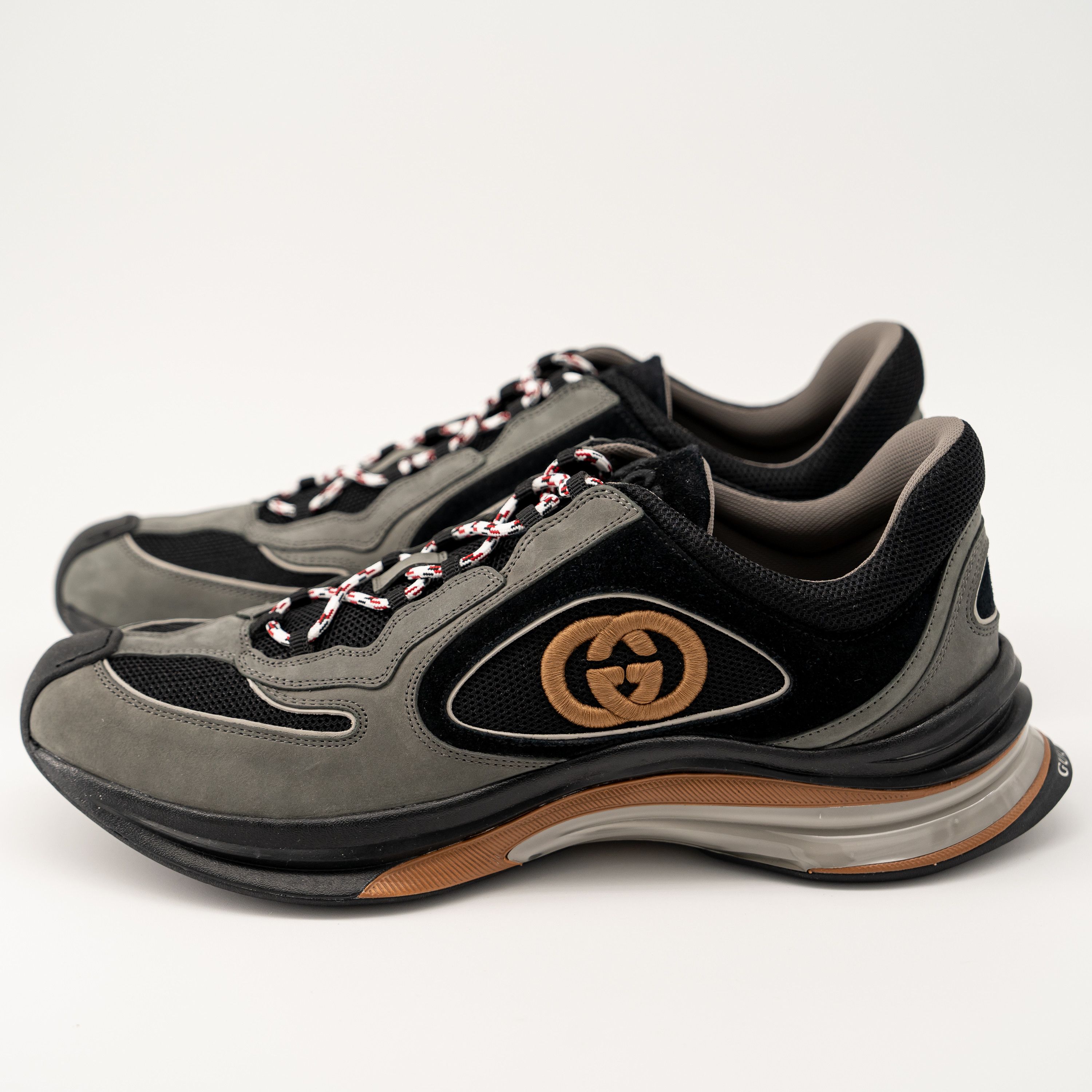 12G 12.5 US Gucci Run Suede Black Grey GG Sneakers