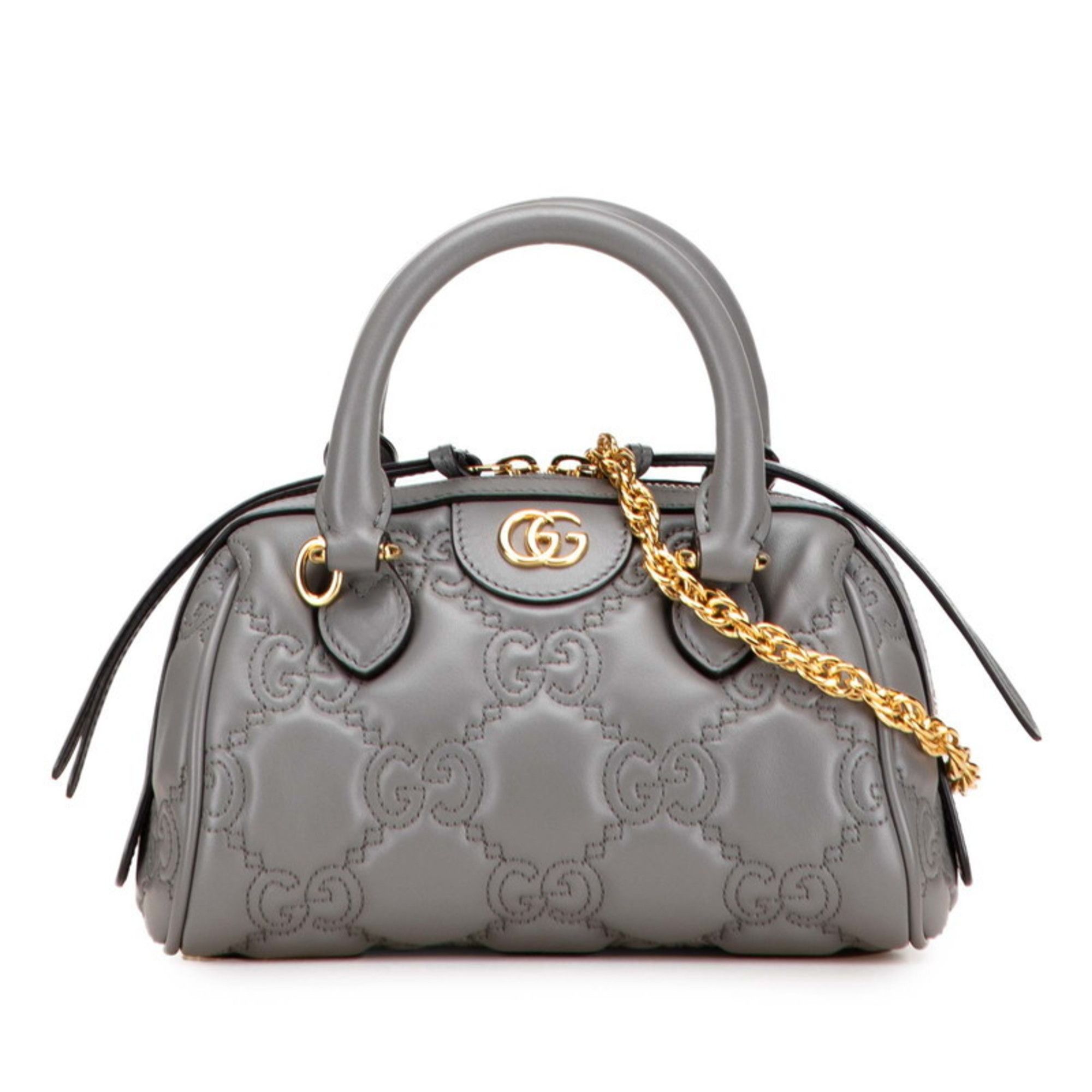 Gucci Gucci GG Matelasse Quilted Mini Boston Bag/Shoulder Bag, 2-Way, Gray Leather, 702251, Women's Size ONE SIZE - 1 Thumbnail