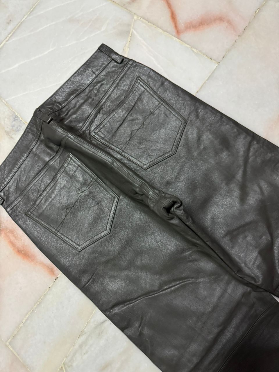 Michel Klein 💥Vintage 90s Michel Klein Homme Paris Leather Pants Dark Size US 28 / EU 44 - 16 Thumbnail