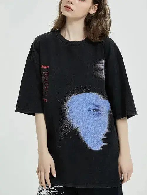 Other Blue Face Letter Print Graphic T Shirt Size US M / EU 48-50 / 2 - 1 Thumbnail