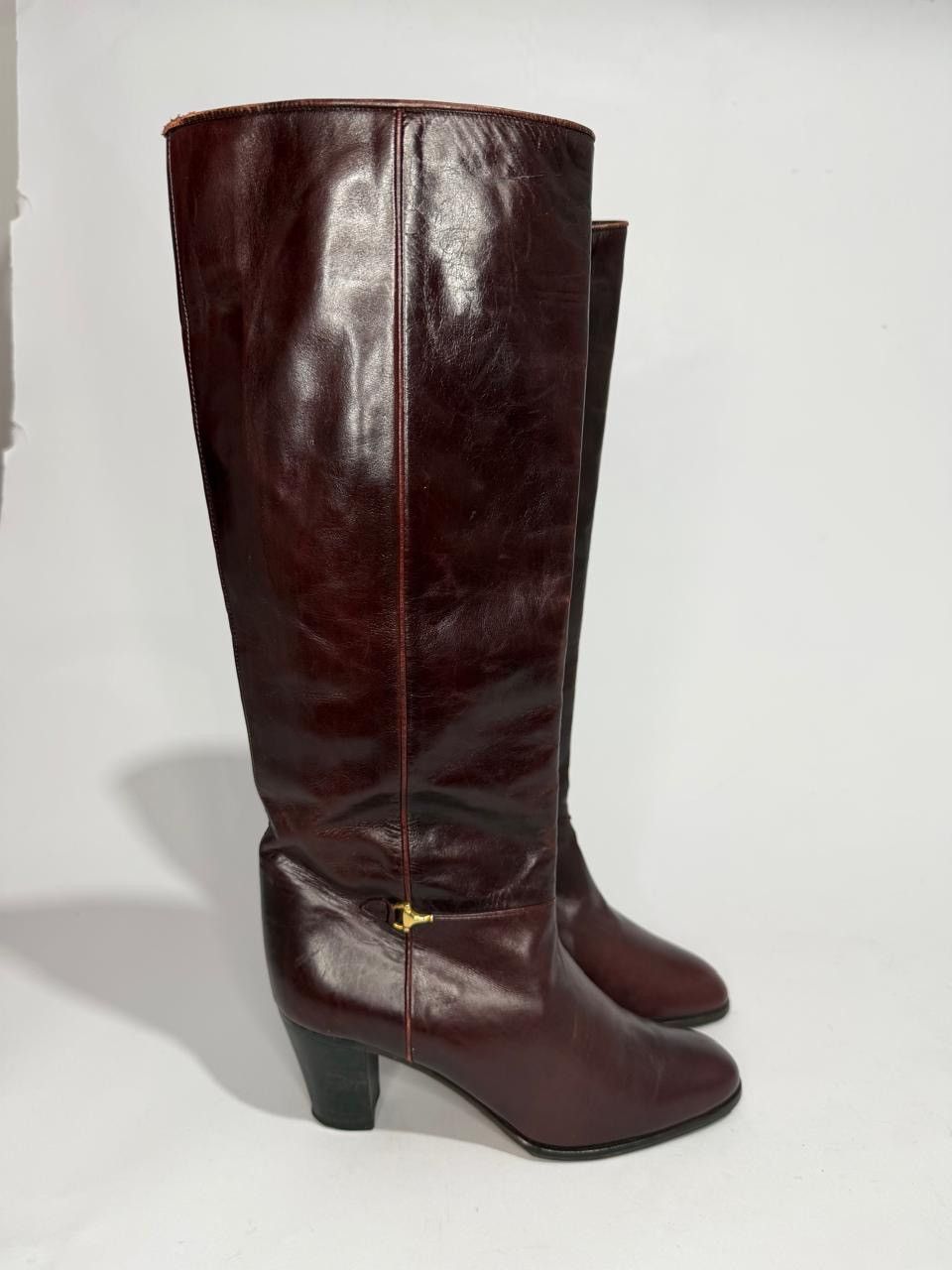 Gucci Gucci 1970s Horsebit Brown Leather Wood Stacked Boots EU36 Size US 6 / IT 36 - 1 Thumbnail