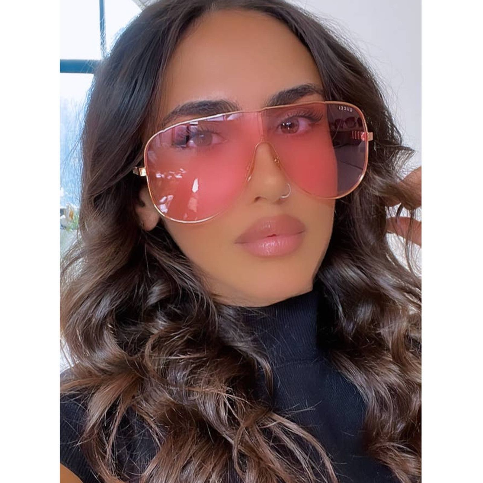 image of New Gucci Gg1436S Gold Metal Shield Pink Sunglasses, Women's