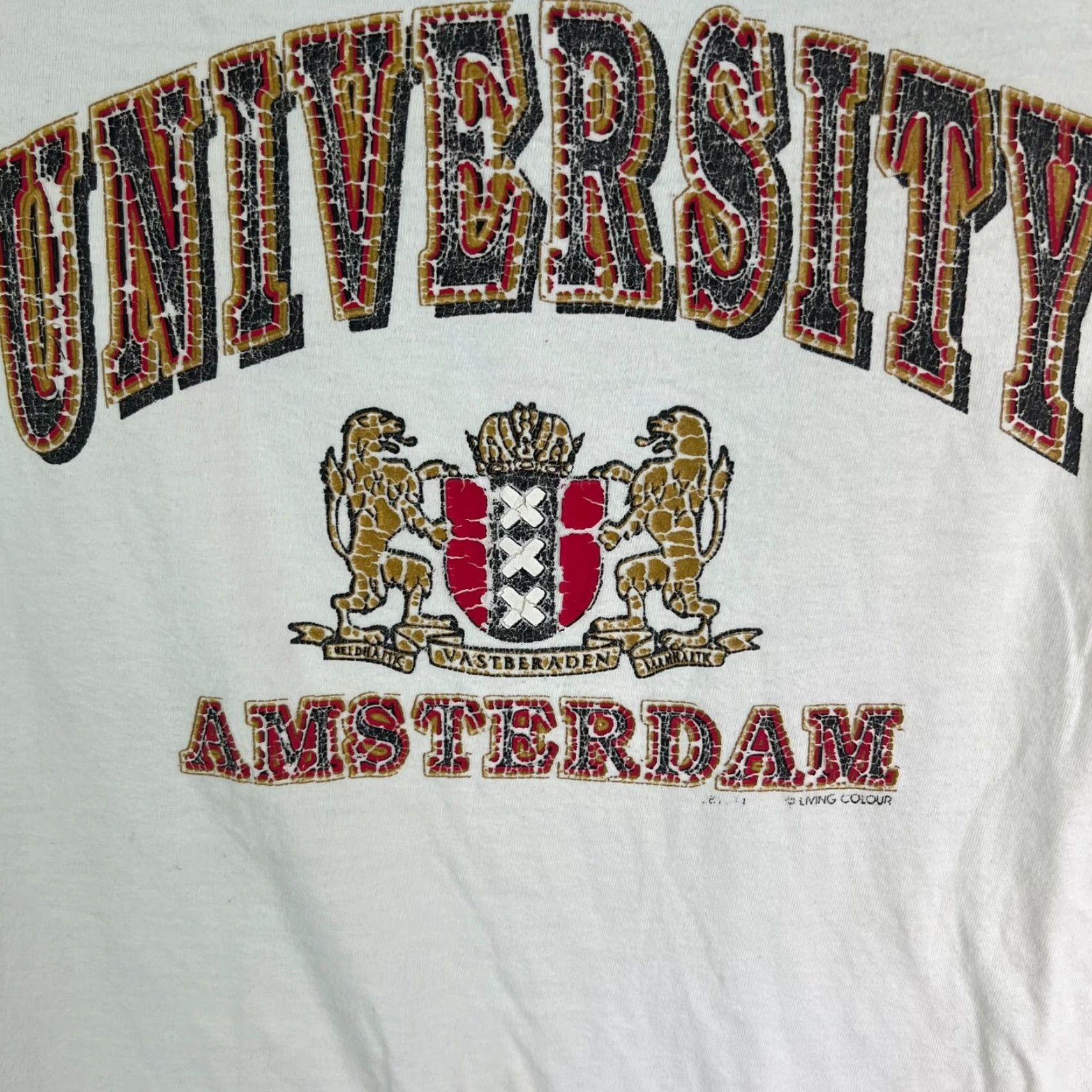Vintage VINTAGE Fun Tex University of Amsterdam T Shirt Mens L White Graphic 1980s Crew Neck Short Sleeve Size US L / EU 52-54 / 3 - 2 Thumbnail