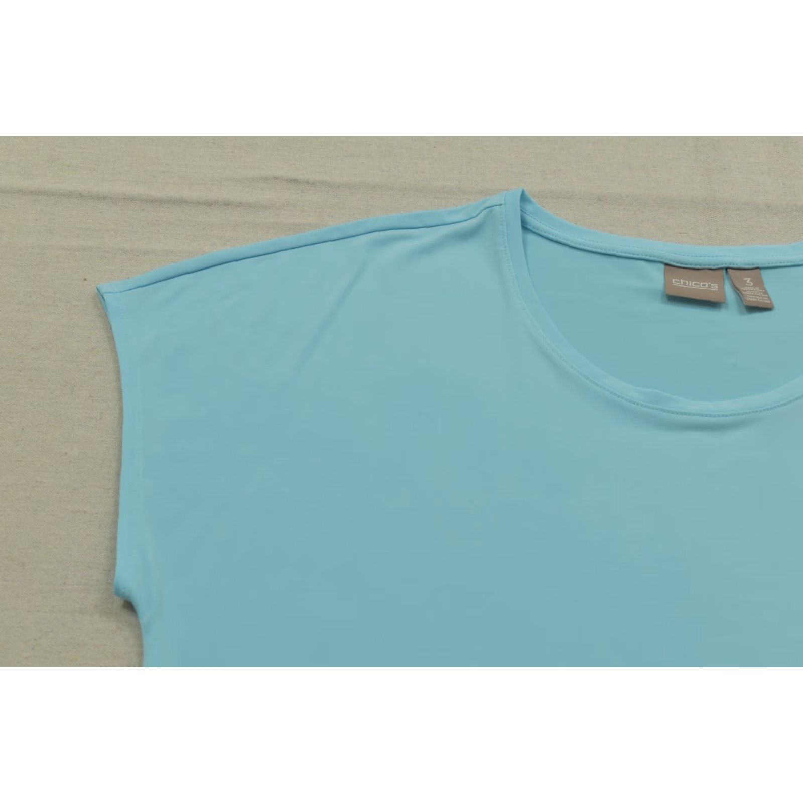 Vintage Chico's Women's Top Size 3 Aqua Blue Cap Sleeve Scoop Neck Knit Stretch Polyester Size XS / US 0-2 / IT 36-38 - 6 Thumbnail