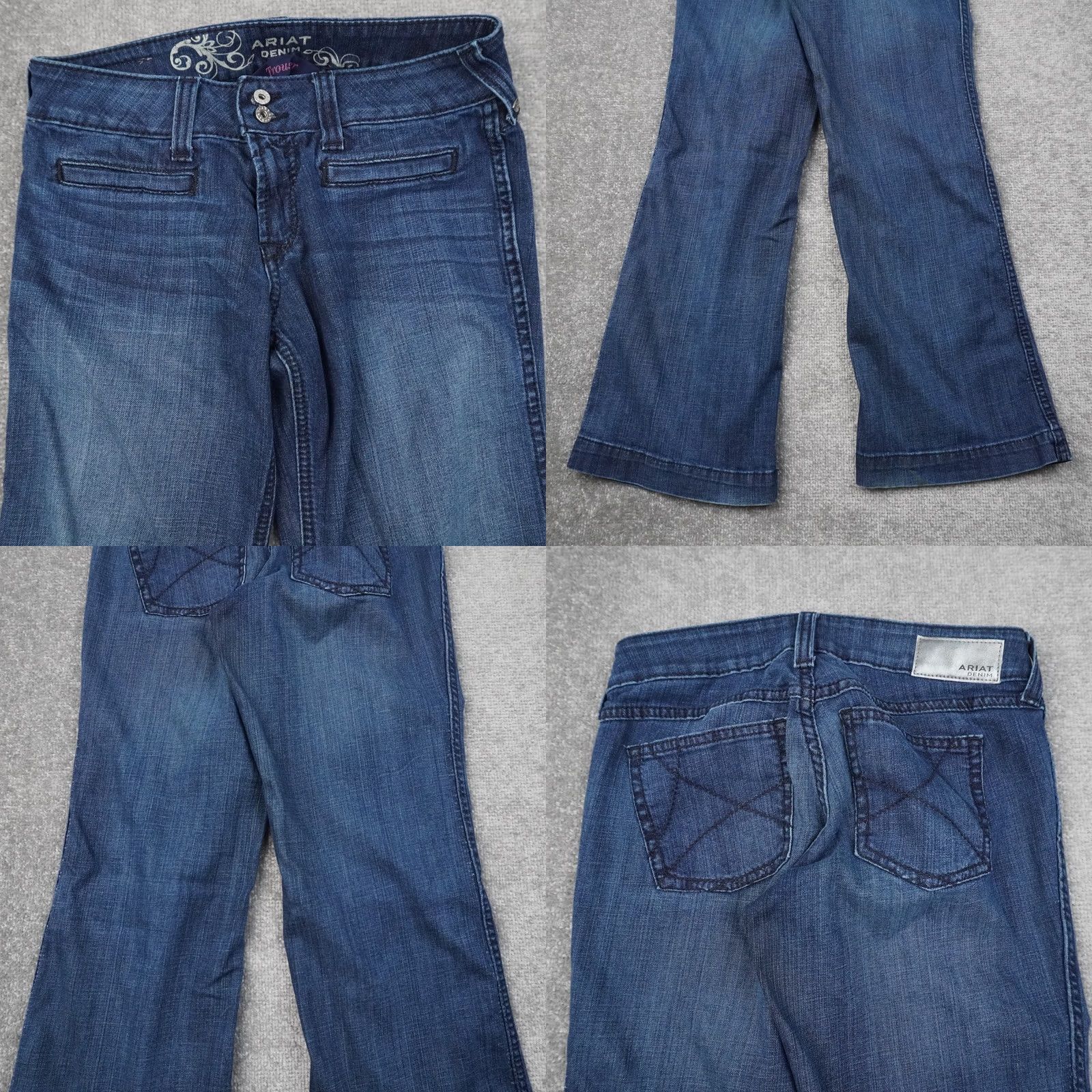 Ariat Ariat Womens Jeans 30x31 Dark Wash Blue Denim Mid Rise Flare Trouser Y2K Size 30" / US 8 / IT 44 - 8 Thumbnail