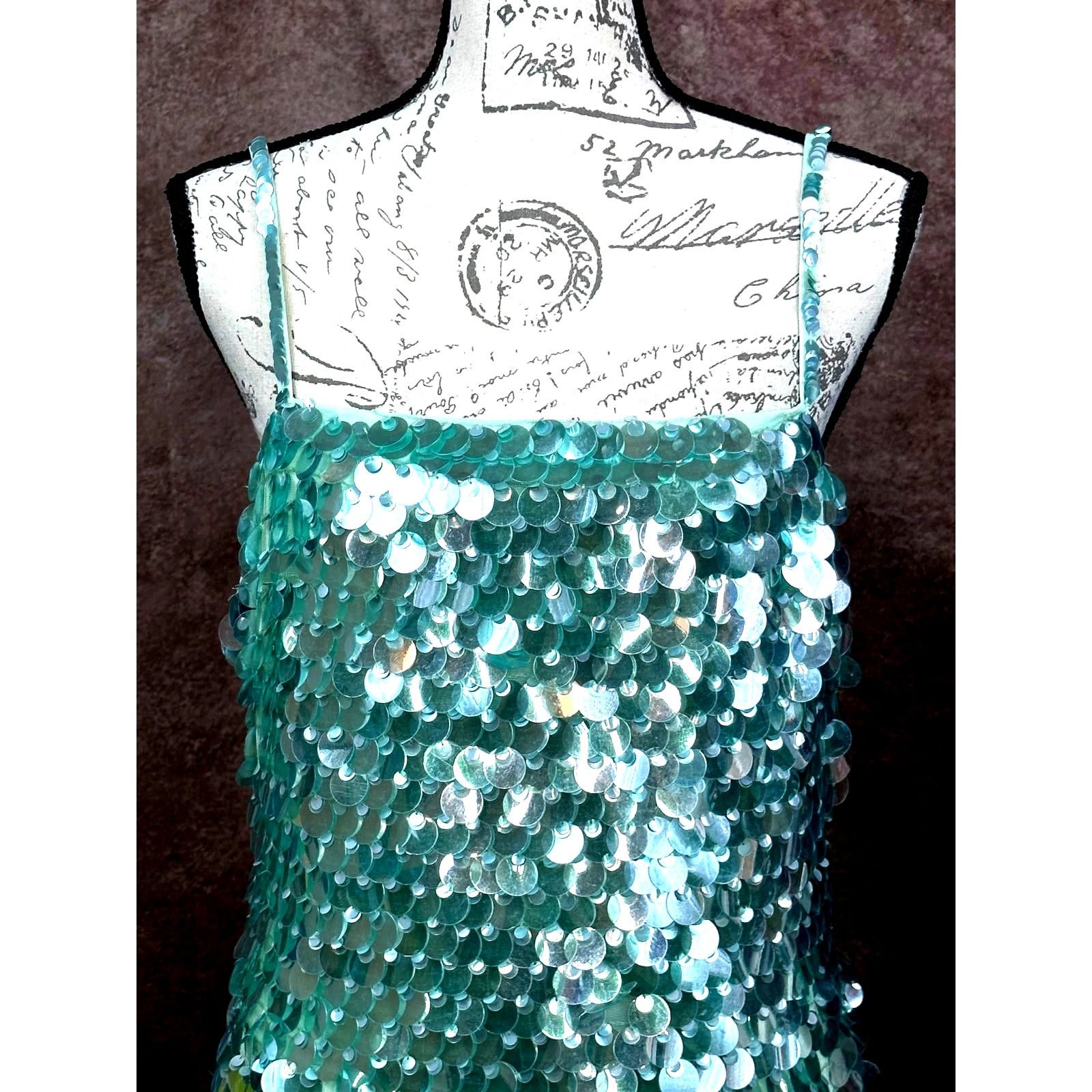 Other Mac Duggal Slim Strap Paillette Sequin Mini Dress Mint M Size M / US 6-8 / IT 42-44 - 6 Thumbnail
