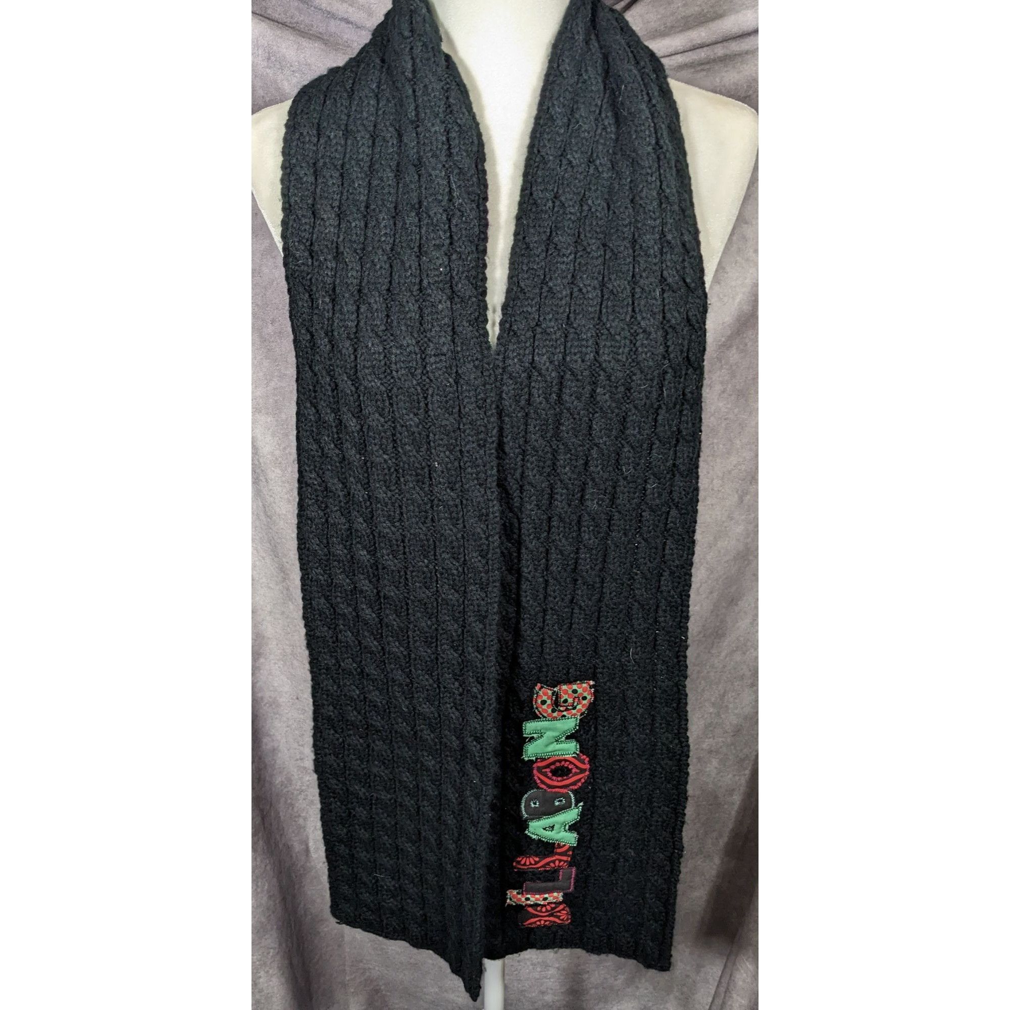 Billabong Vintage 90s Billabong Black Cable Knit Scarf Size ONE SIZE - 6 Thumbnail