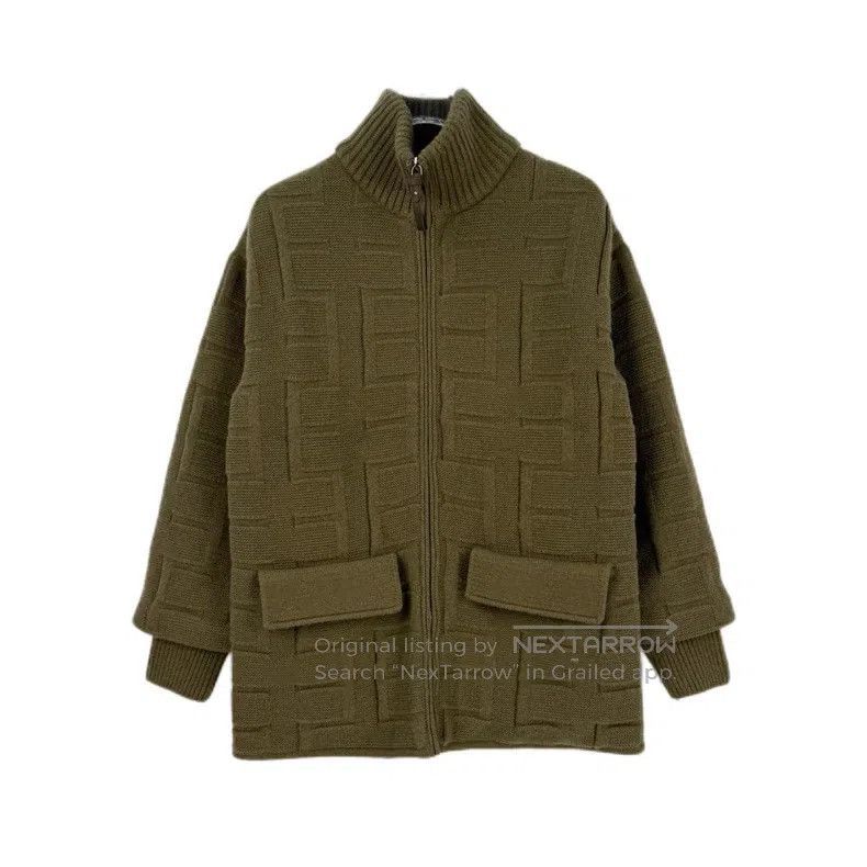 Hermes Hermes Olive Green Full Print Wool Knit Cotton Jacket Size XS / US 0-2 / IT 36-38 - 1 Thumbnail