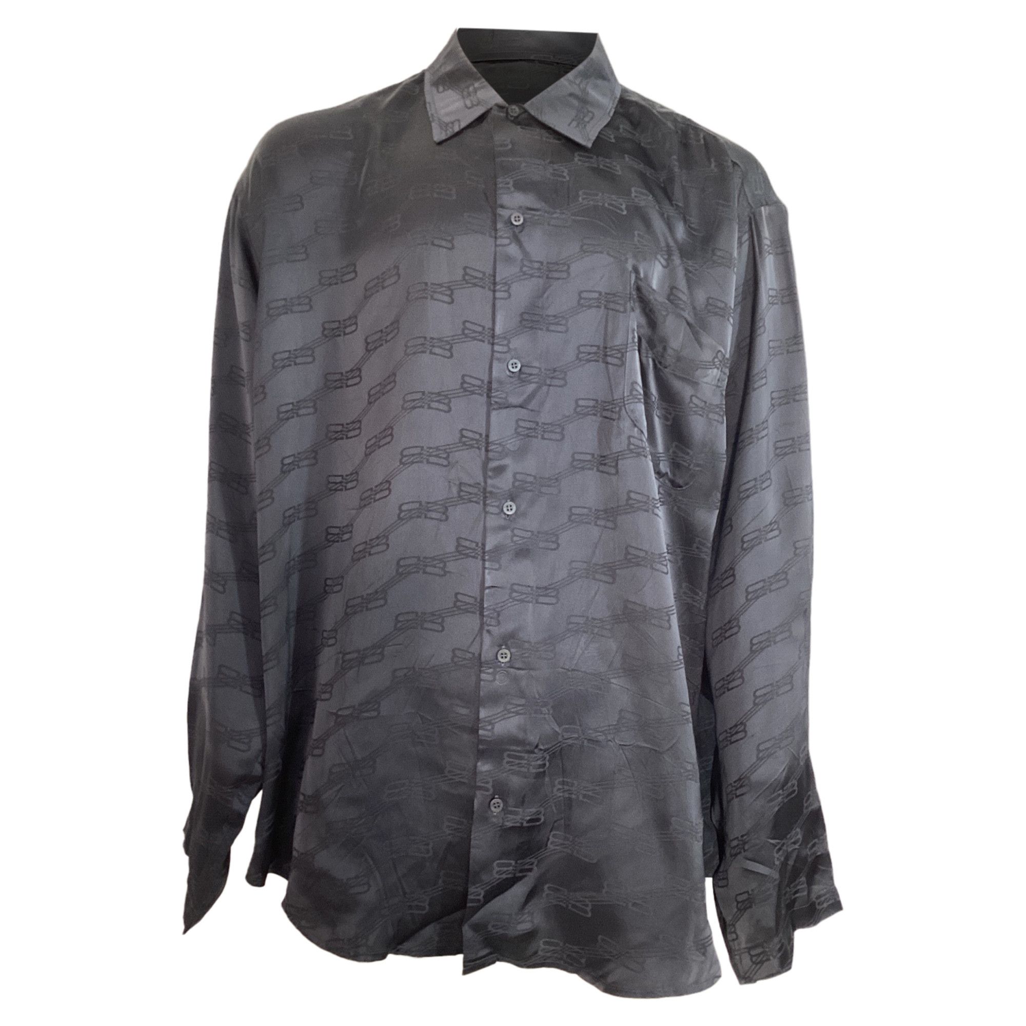 Balenciaga Balenciaga BB Logo Print Long Sleeve Shirt in Black Silk Size US M / EU 48-50 / 2 - 1 Thumbnail