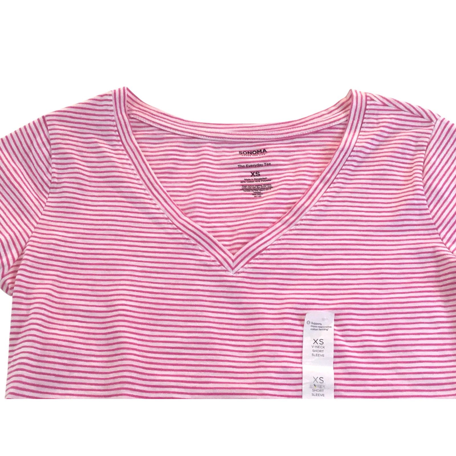 Sonoma Sonoma V-Neck T-Shirt NWT Pink/White Stripe Short Sleeve XS Size XS / US 0-2 / IT 36-38 - 2 Thumbnail