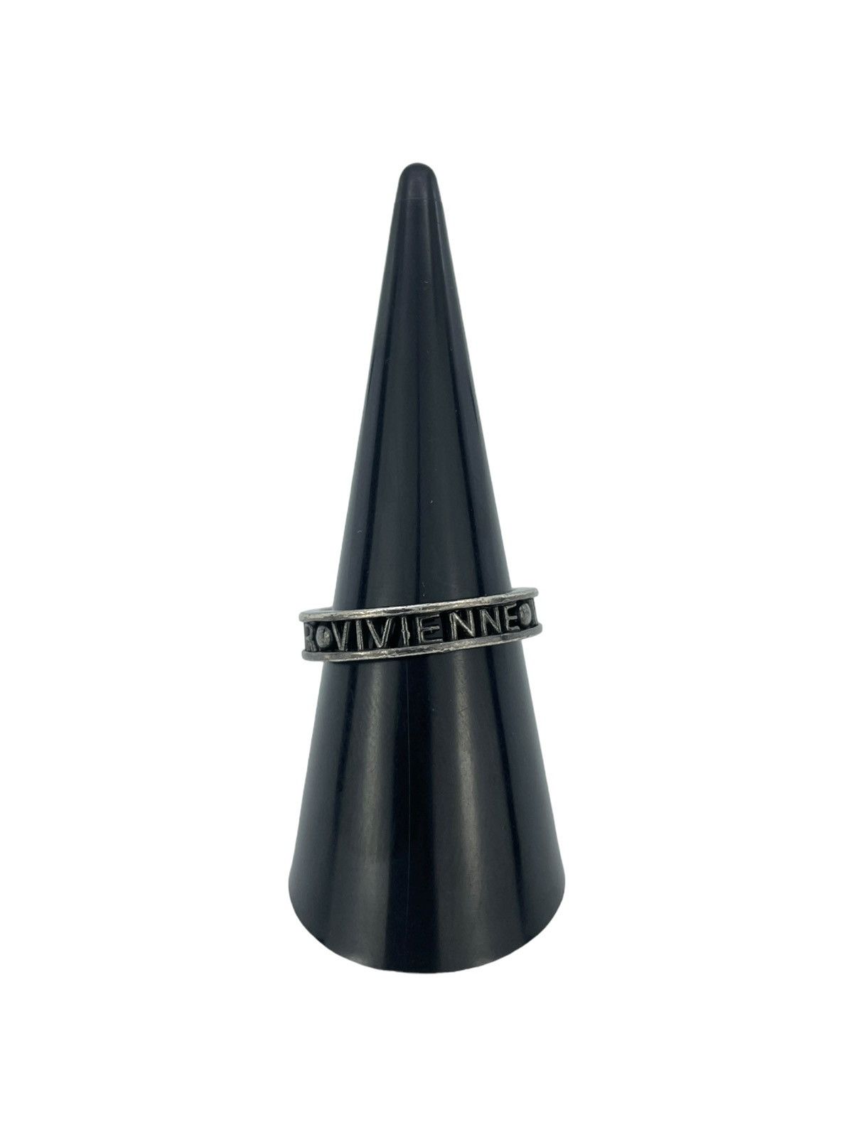 image of Vivienne Westwood Gunmetal Spell Out Orb Ring in Black, Men's