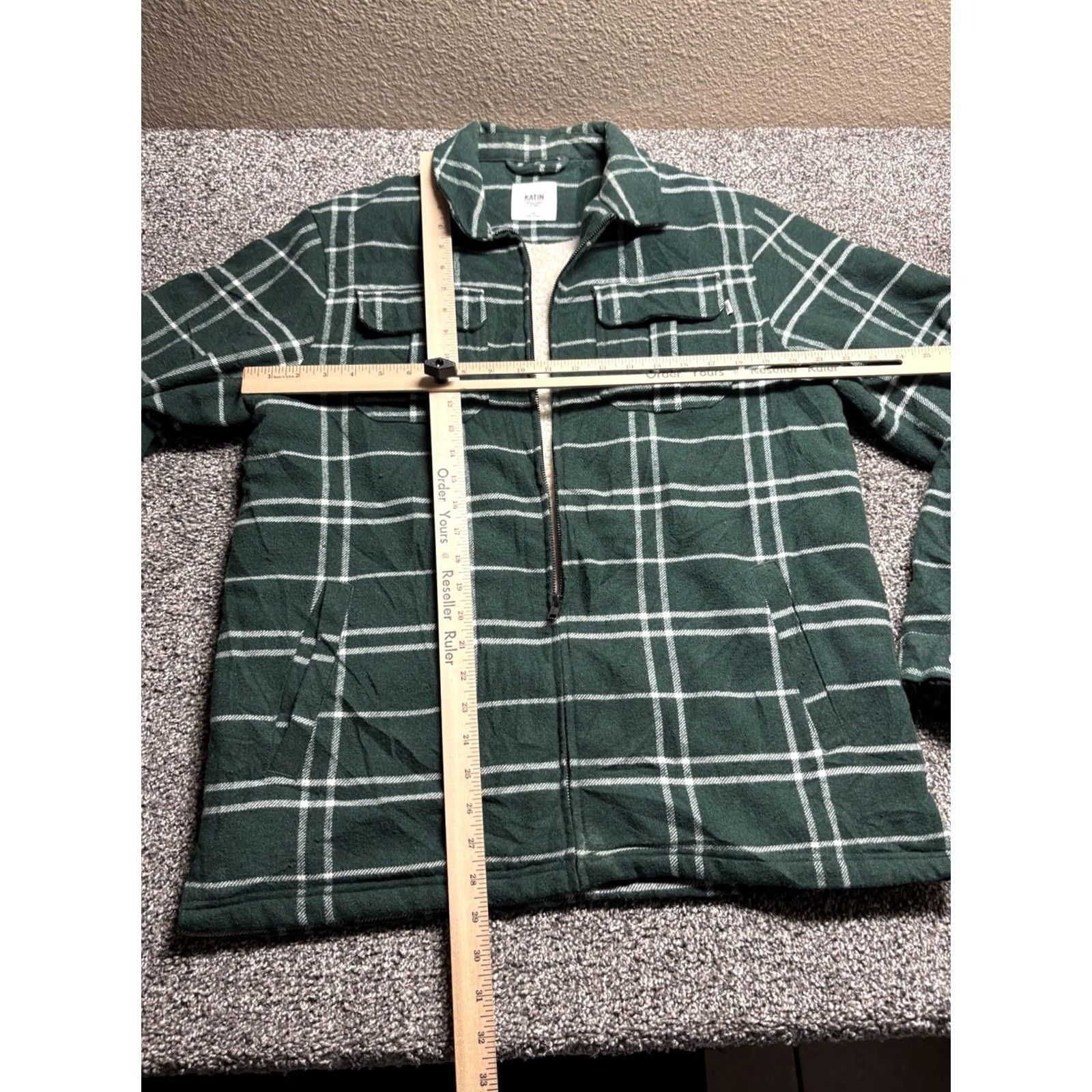 Katin Katin Crosby Jacket Mens Large Sherpa Lined Green Plaid Full Zip Wool Blend Shacket Size US L / EU 52-54 / 3 - 6 Thumbnail