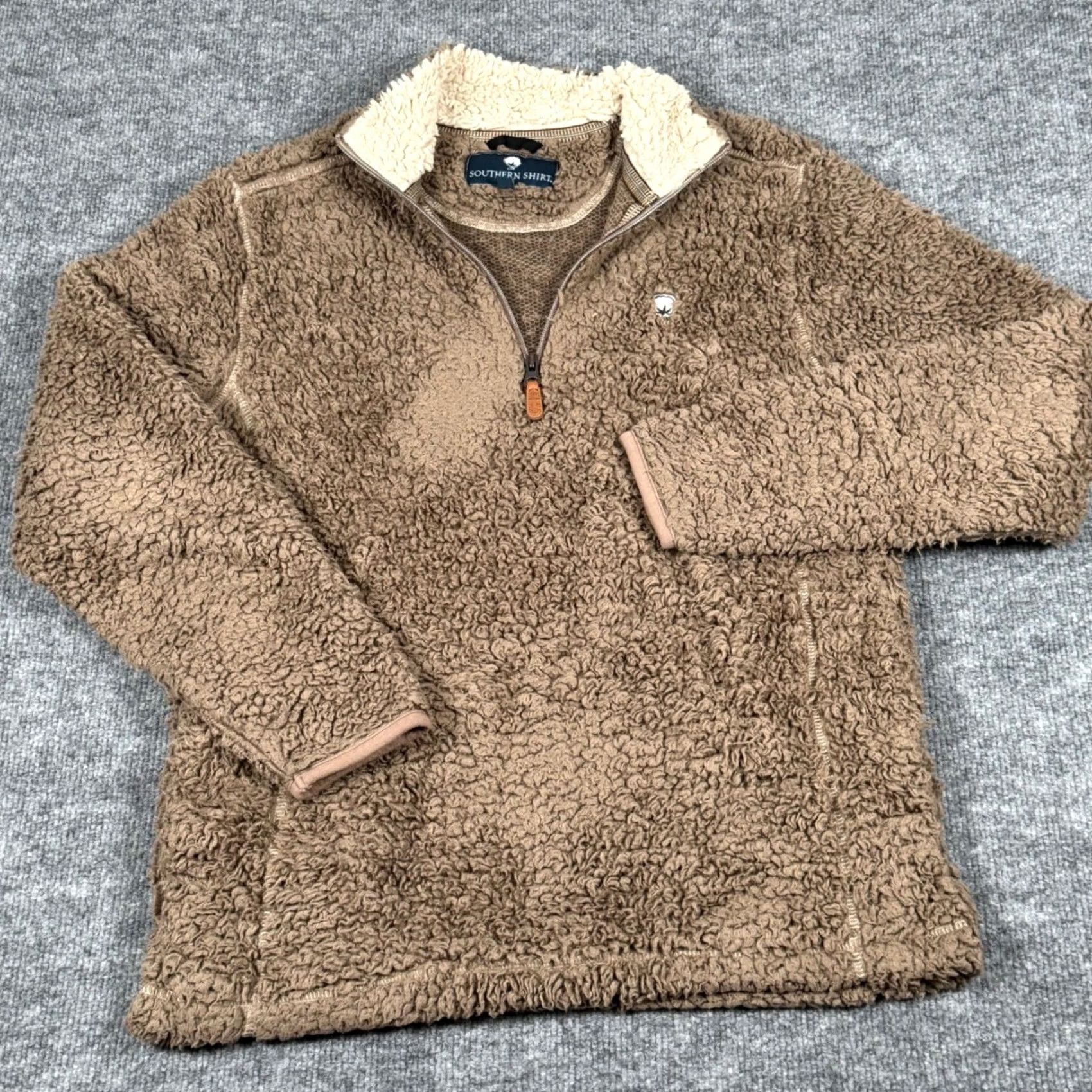 Vintage Sherpa Quarter Zip Fleece Pullover Small Brown Pockets Fall Winterwear Cabincore Size S / US 4 / IT 40 - 2 Thumbnail