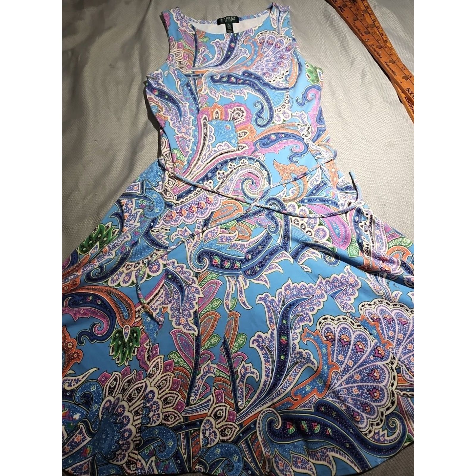 Ralph Lauren Ralph Lauren Dress Womens Petite Large Blue Tie Waist Paisley Knit Multicolor Size L / US 10 / IT 46 - 4 Thumbnail