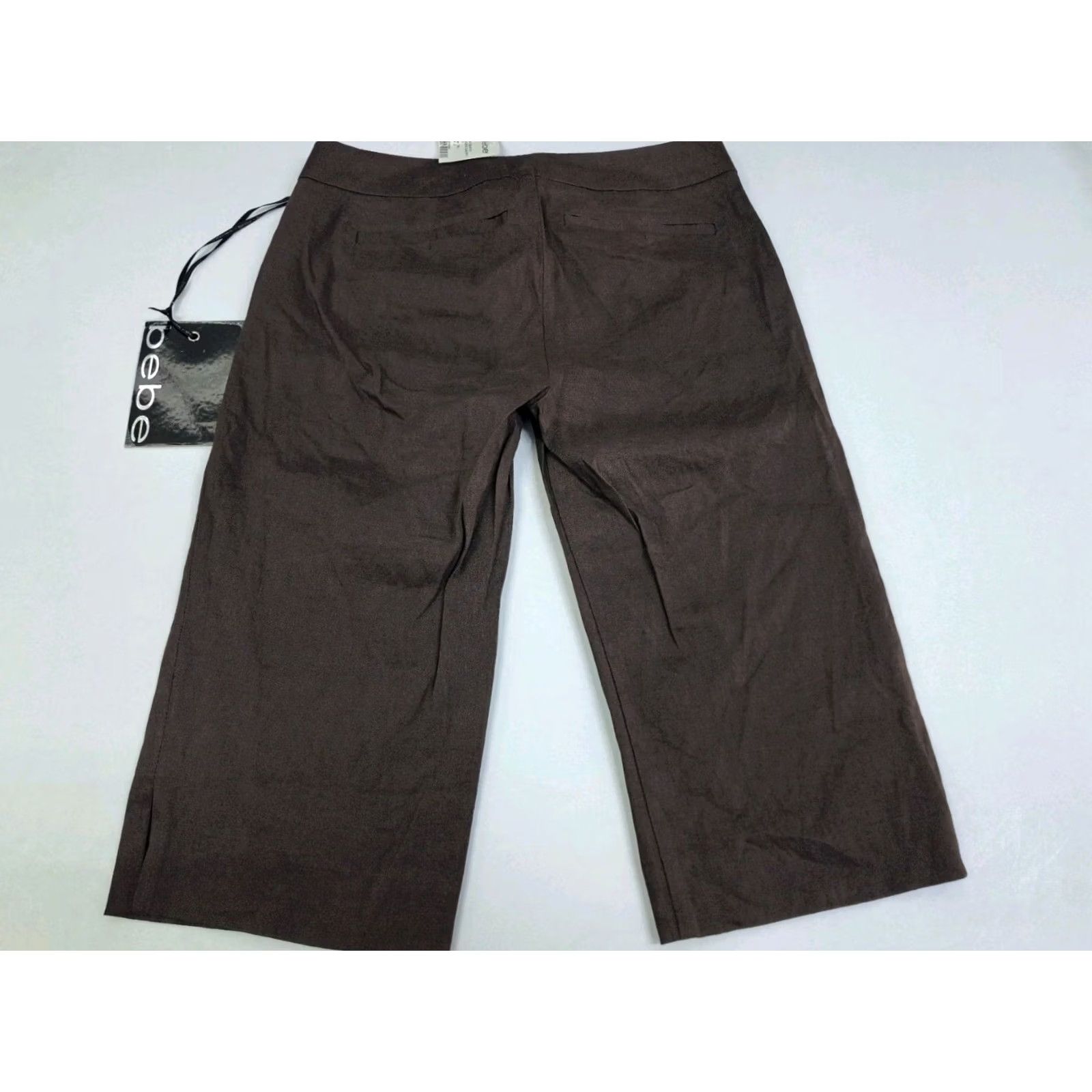 Bebe NWT bebe Womens Tab Ankle Slim Crop Pants Brown Size 0 #6801 Size 27" / US 4 / IT 40 - 2 Thumbnail