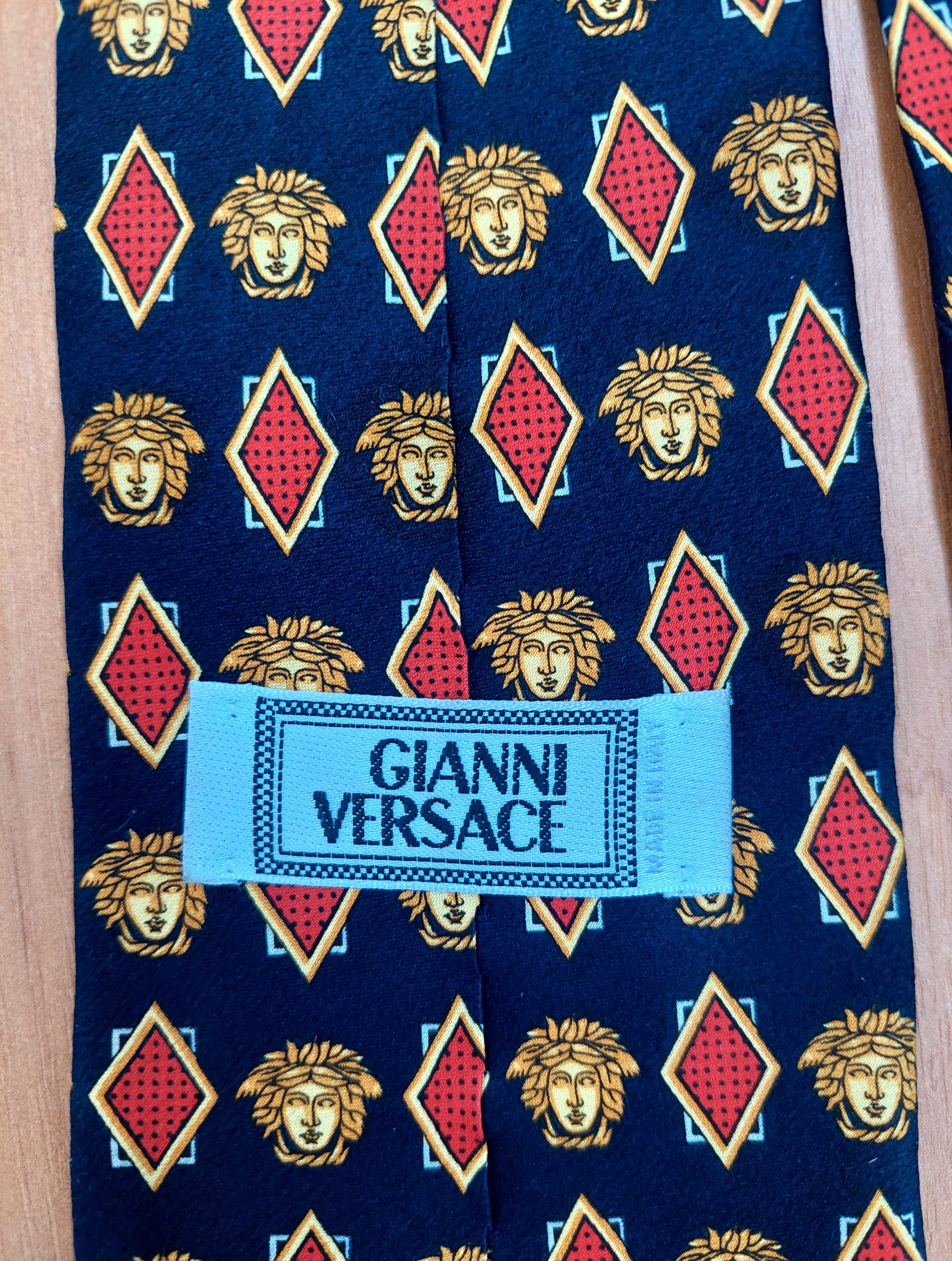 Versace Vintage Gianni Versace Medusa Silk Tie Navy Geometric 90s Size ONE SIZE - 10 Thumbnail