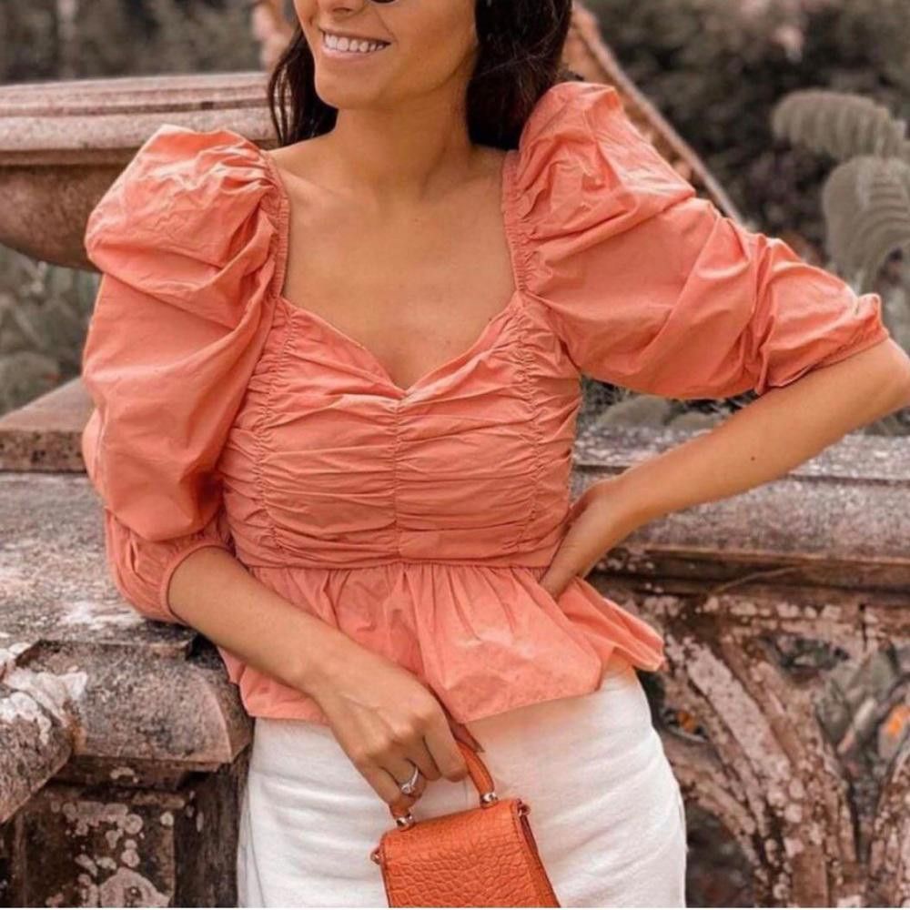 Zara Zara l Light Orange Puff Sleeve Blouse Small | Grailed