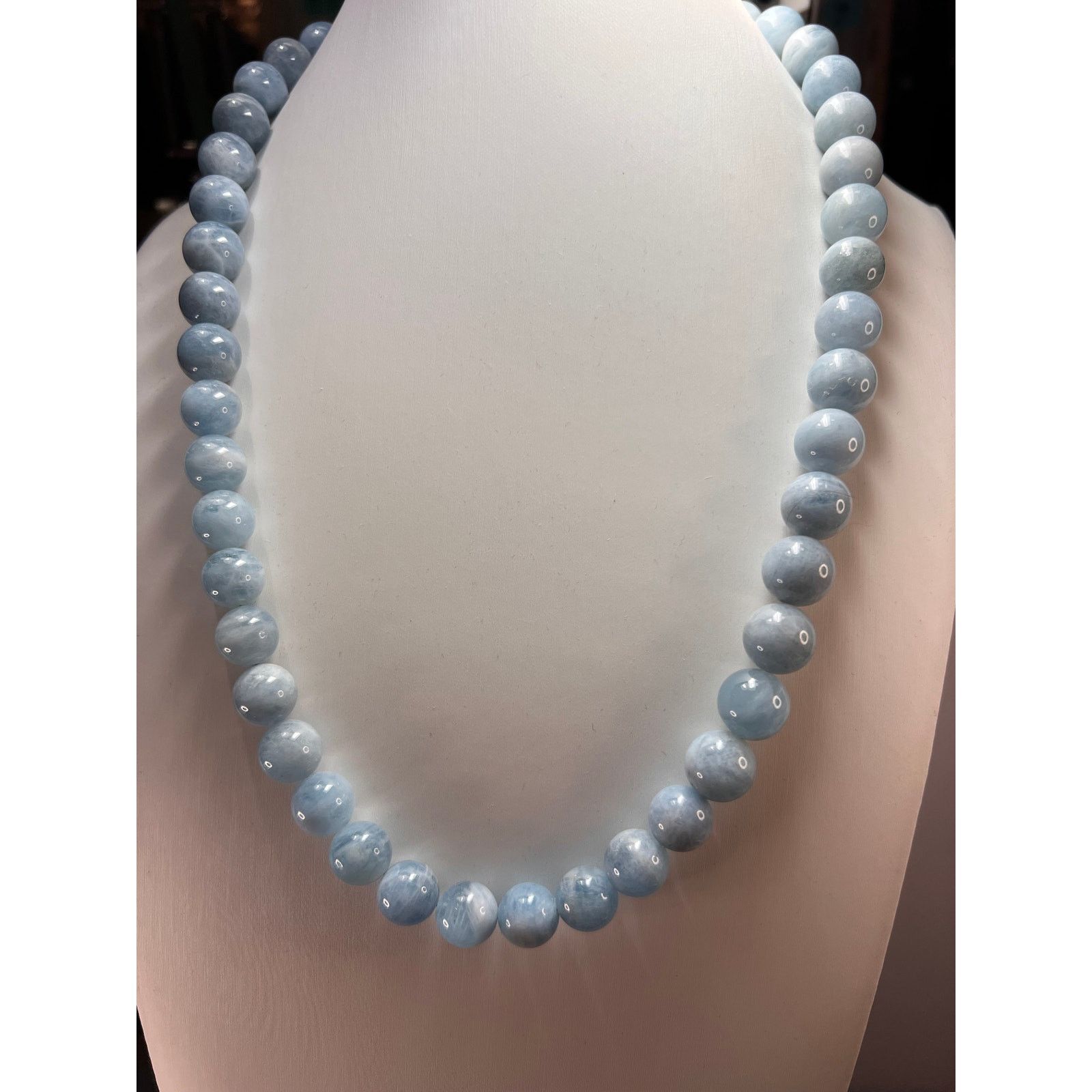Other 11mm Aquamarine beaded necklace with sterling silver clasp Size ONE SIZE - 1 Thumbnail