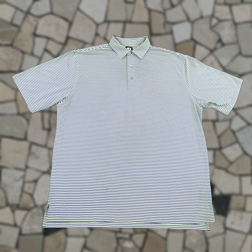 Footjoy FootJoy Polo Shirt Mens 2XL Short Sleeve Golf Breathable Moisture Wicking Blue Green Stripes San Gabriel Club Mens Size US XXL / EU 58 / 5 - 1 Thumbnail