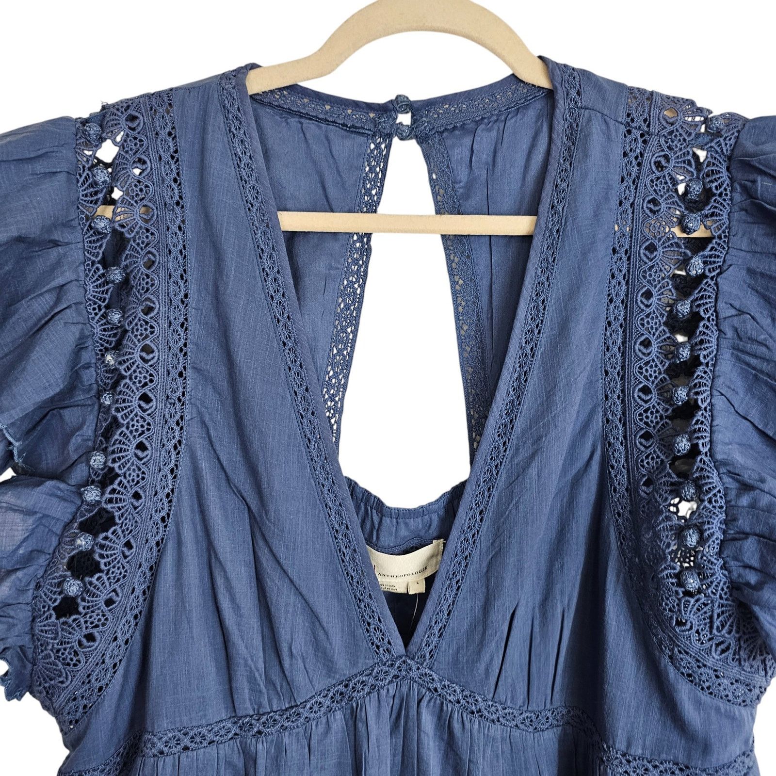 Anthropologie Ruffed Lace Mini Dress Size L Boho Feminine - stein-coach.com