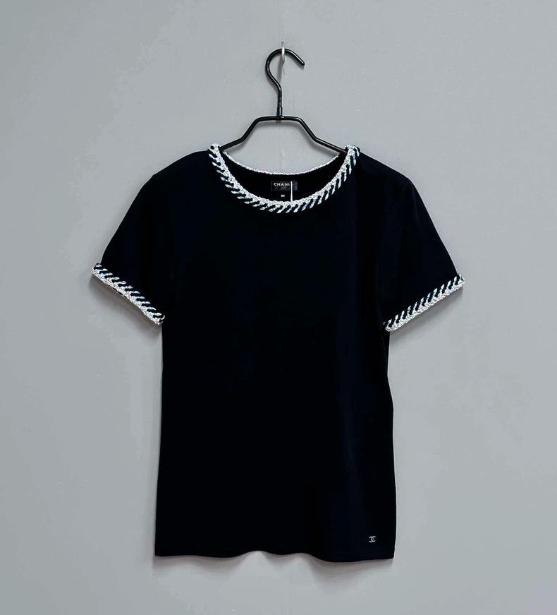 Chanel ChanelSmall logo rolled edge braided short sleeves 2503-Nex Size XXS / US 00 / IT 34 - 1 Thumbnail